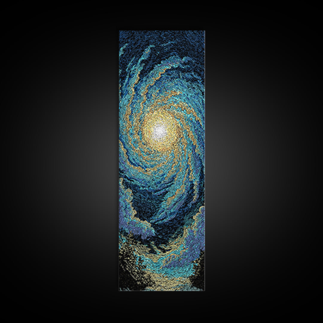 Blue Gold Spiral Galaxy Wall Art, Cosmic Abstract Canvas Print, Celestial Space Decor, Modern Astronomy Gift For Home Office Decor