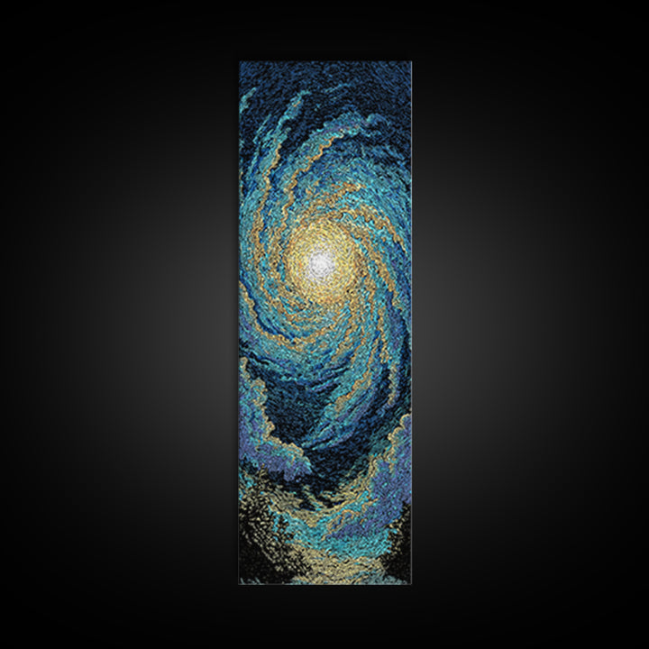 Blue Gold Spiral Galaxy Wall Art, Cosmic Abstract Canvas Print, Celestial Space Decor, Modern Astronomy Gift For Home Office Decor