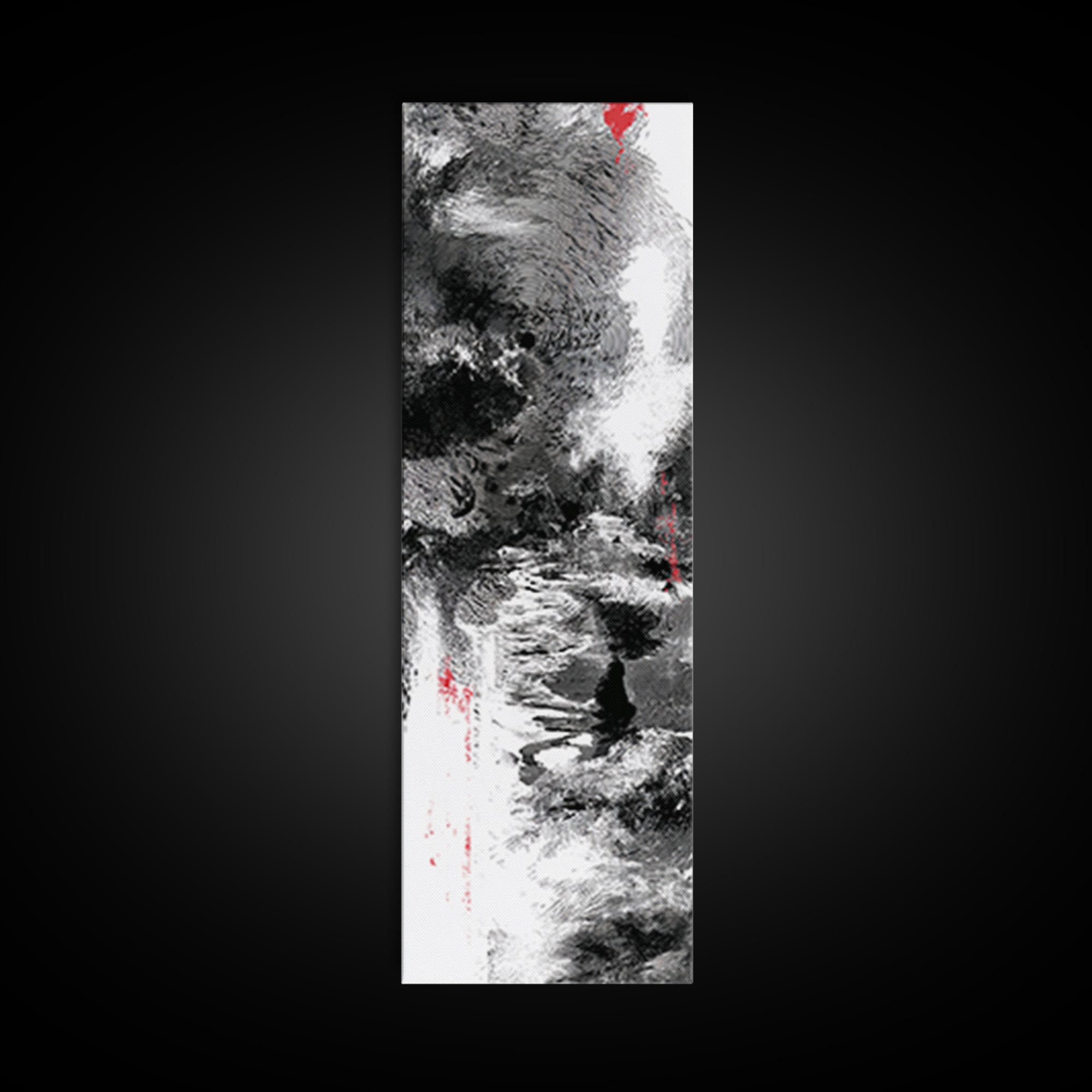 Black And White Abstract River Figure Wall Art, African Abstract Painting, Modern Ink Texture Decor With Red Accents Fine Art Print
