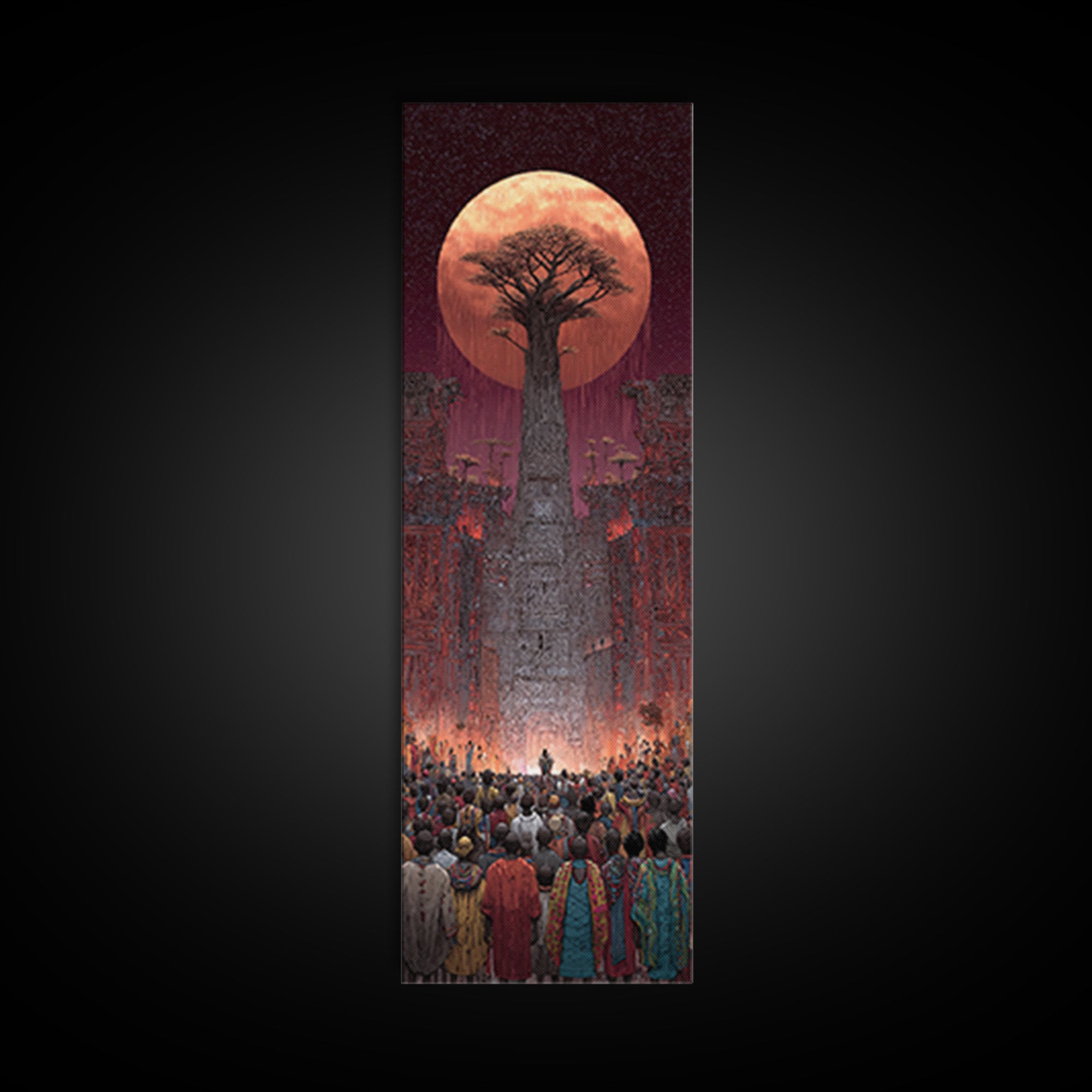 Giant Baobab Tree Beneath Copper Moon Canvas Print, African Landscape Art, Spiritual Tribal Decor, Ancestral Wall Gift Print
