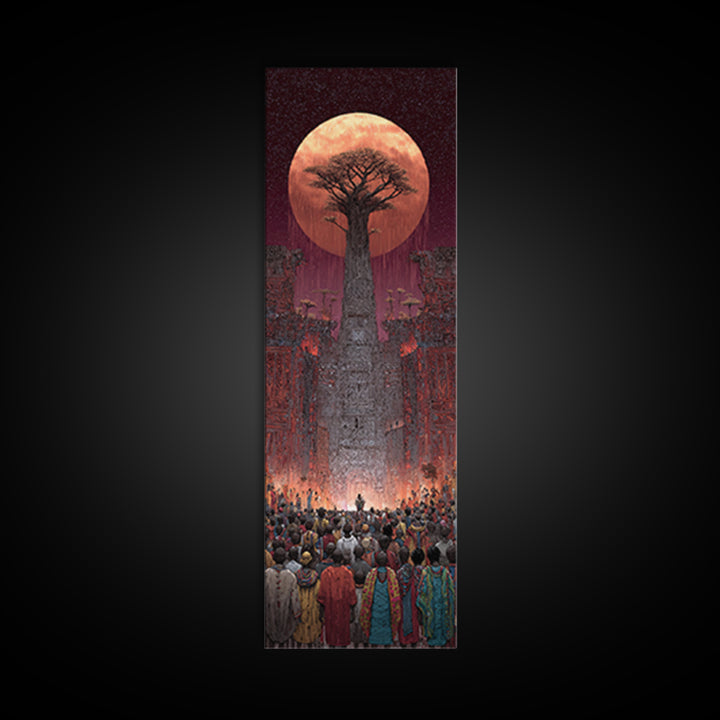 Giant Baobab Tree Beneath Copper Moon Canvas Print, African Landscape Art, Spiritual Tribal Decor, Ancestral Wall Gift Print