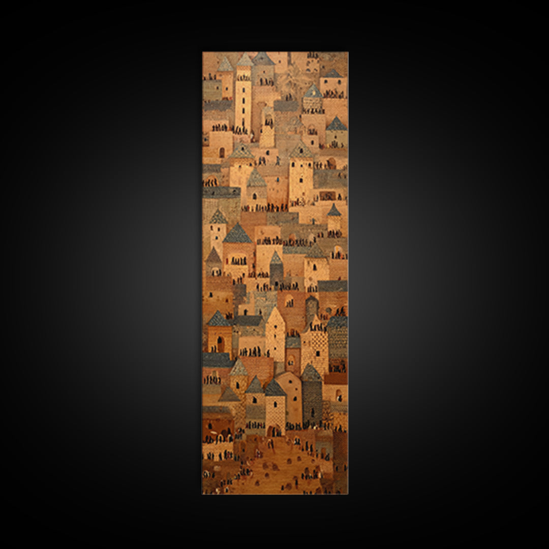 Sahel Mud Brick Village Wall Art, African Architecture Canvas Print, Earth Tone Cultural Decor, Tribal Cityscape Artwork
