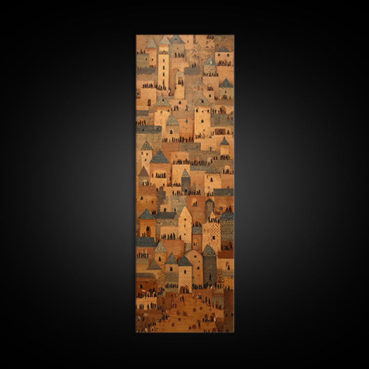 Sahel Mud Brick Village Wall Art, African Architecture Canvas Print, Earth Tone Cultural Decor, Tribal Cityscape Artwork