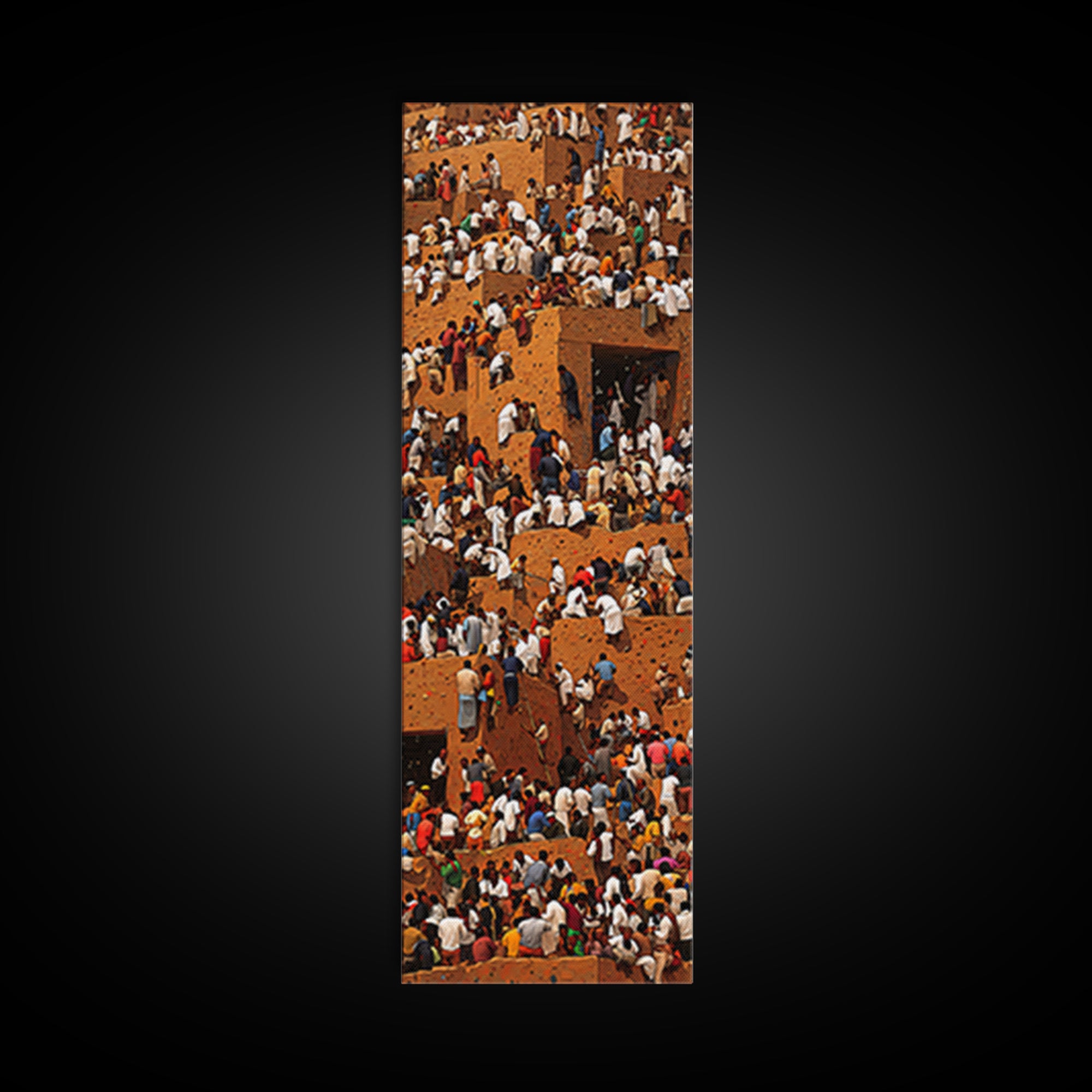 Crowded African Market Wall Art, Aerial Mud Brick Festival Canvas Print, Vibrant Cultural Decor, Sahel Cityscape Artwork