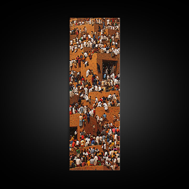 Crowded African Market Wall Art, Aerial Mud Brick Festival Canvas Print, Vibrant Cultural Decor, Sahel Cityscape Artwork