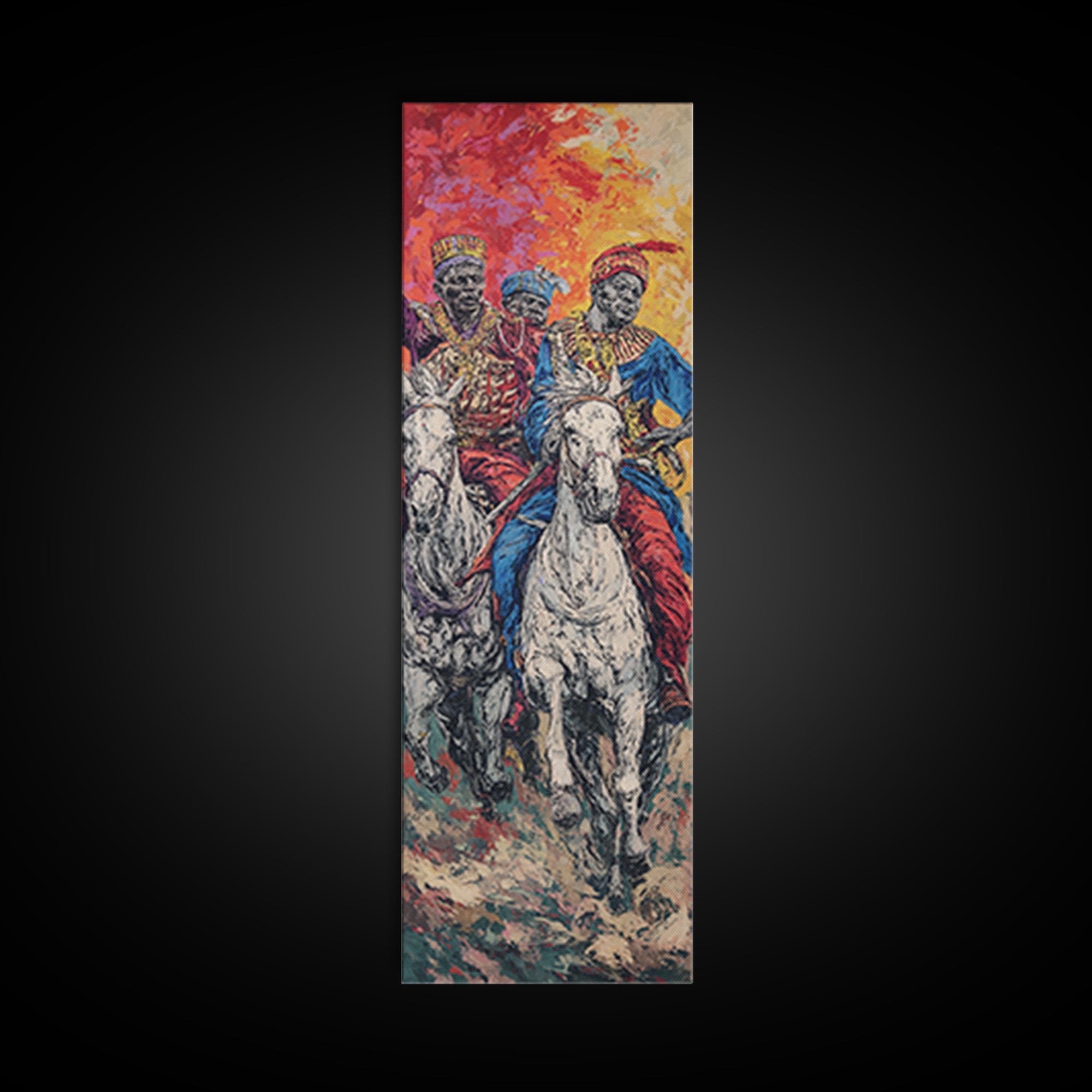 Three African Royal Horsemen On White Horses Canvas Print, Afrocentric Wall Art, African Warrior Art, Cultural Home Decor