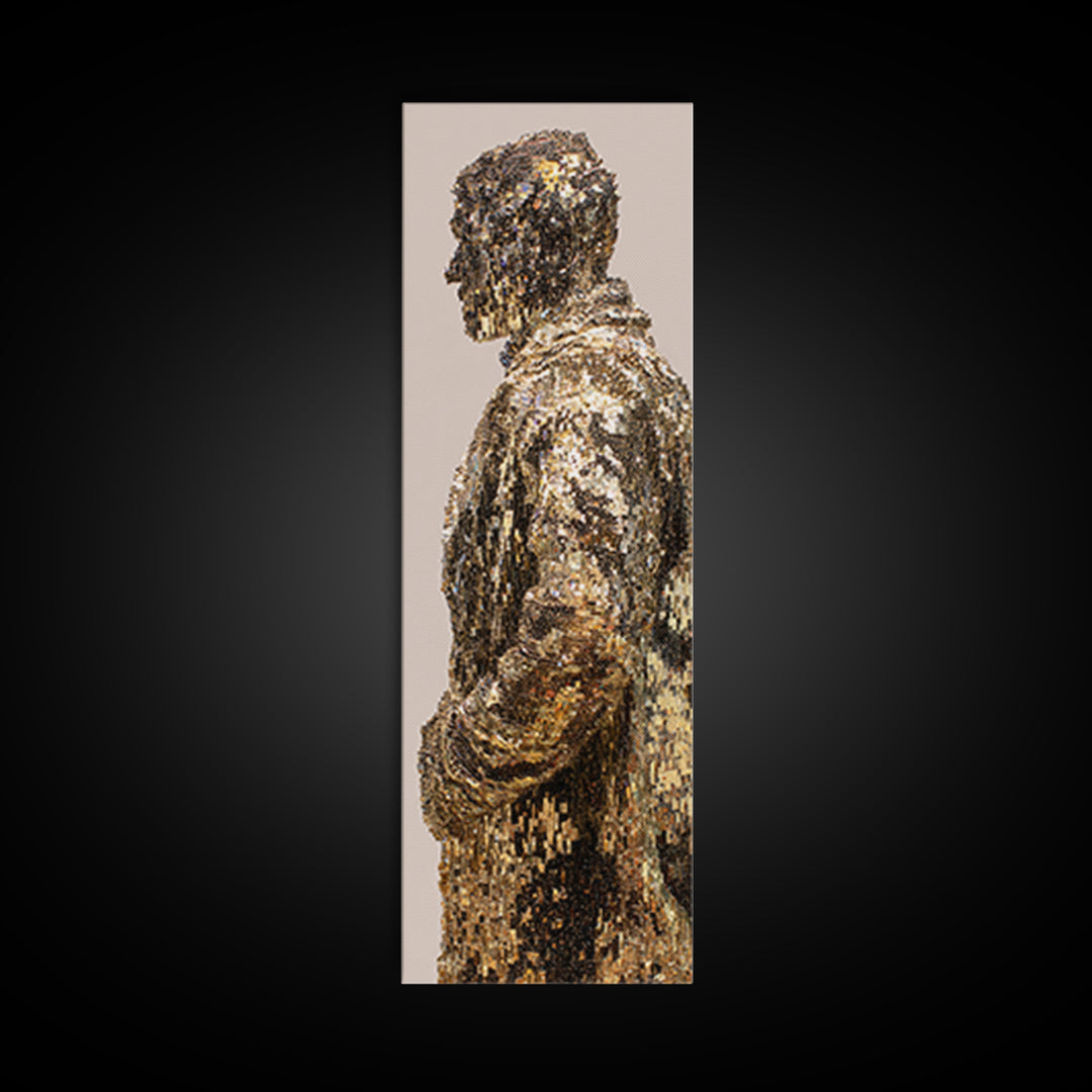 Shimmering Gold Male Figure Framed Canvas Print, Modern African Art, Abstract Portrait Wall Art, Luxury Black Art Decor Gift