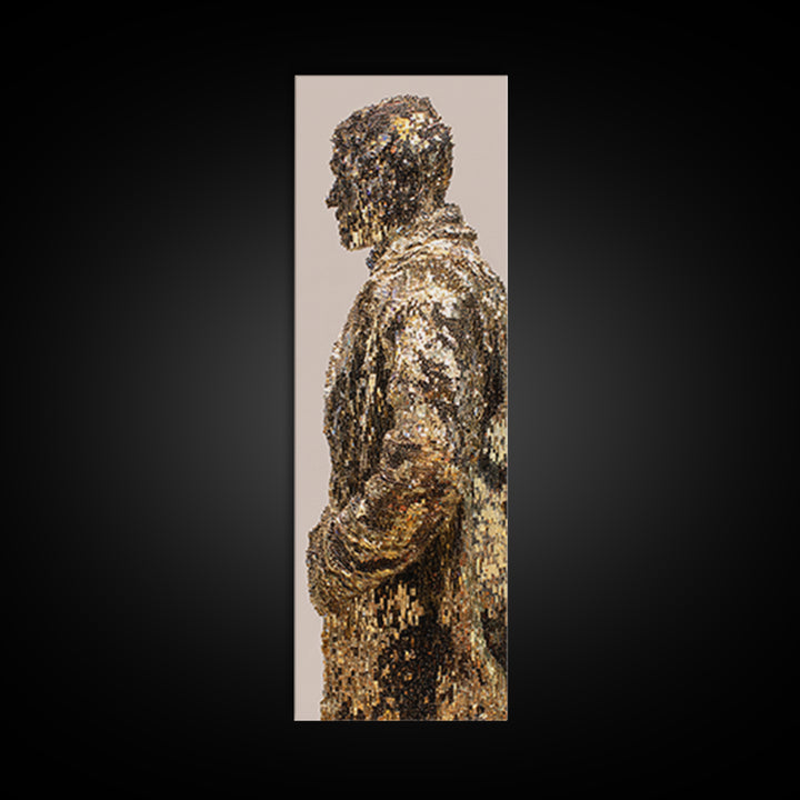 Shimmering Gold Male Figure Framed Canvas Print, Modern African Art, Abstract Portrait Wall Art, Luxury Black Art Decor Gift