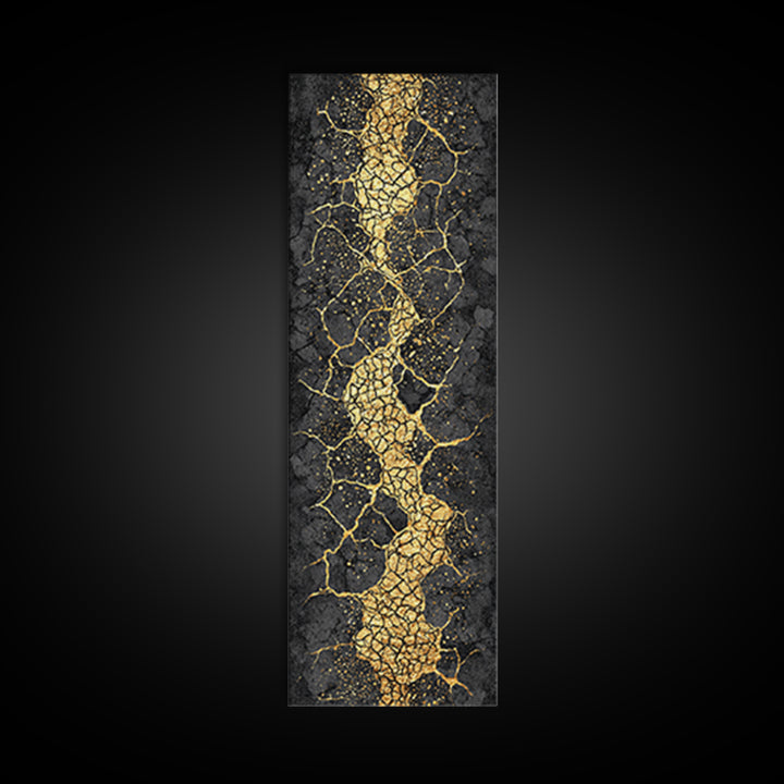 Black And Gold Kintsugi Crack Abstract Wall Art, Modern Canvas Art, Luxury Canvas Print, Textured Art Print, Bold Decor Gift