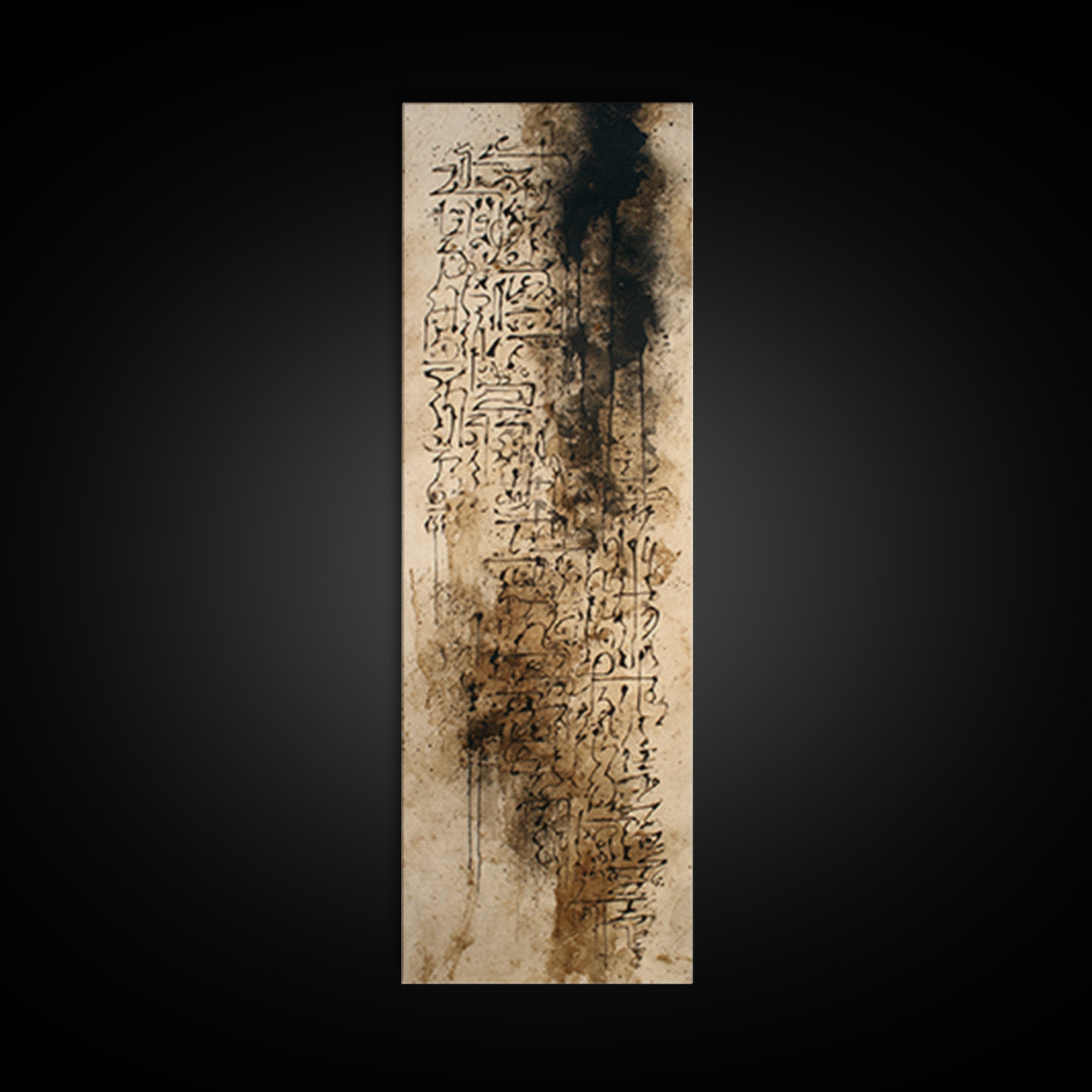 Sepia African Abstract Glyph Wall Art, Ancient Script Texture, Neutral Beige Canvas, Cultural Home Decor, Modern Tribal Print