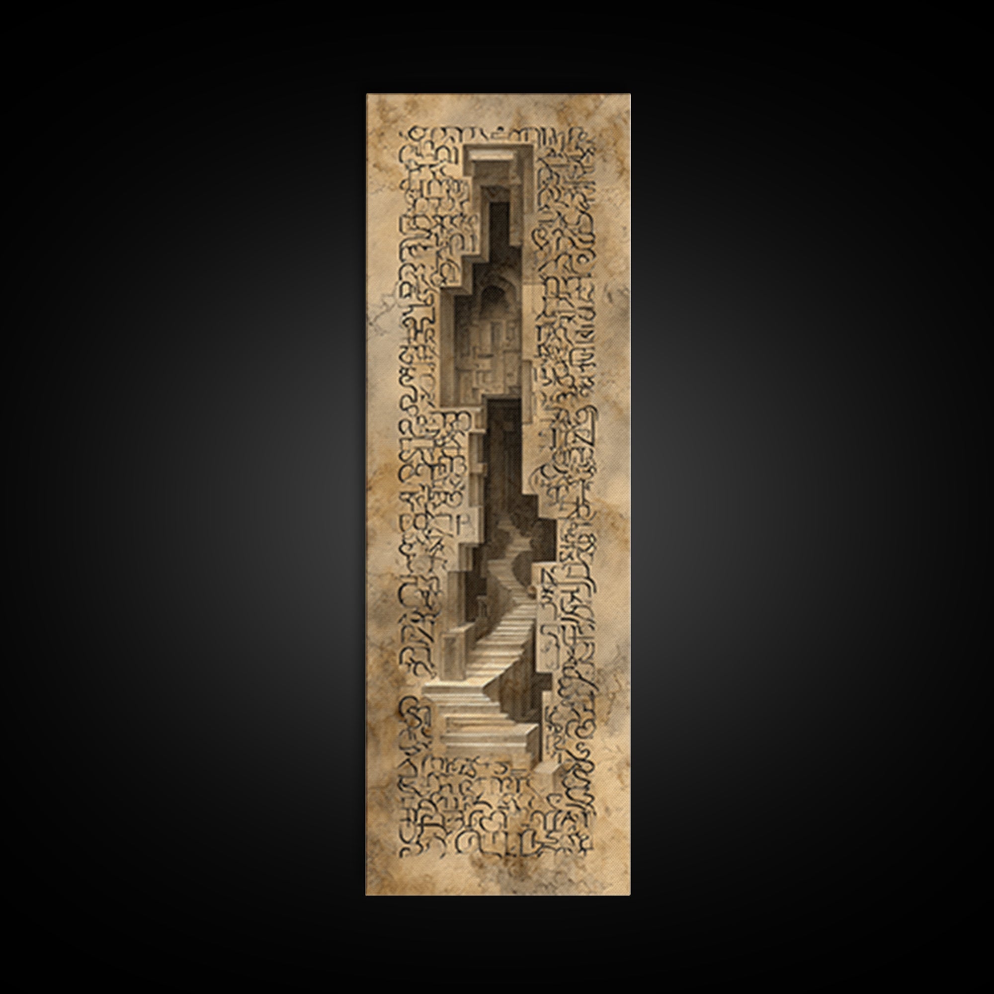 Ancient African Doorway Glyph Wall Art, Stone Stair Passage, Architectural Script Canvas, Cultural Decor, Mystical Tribal Print