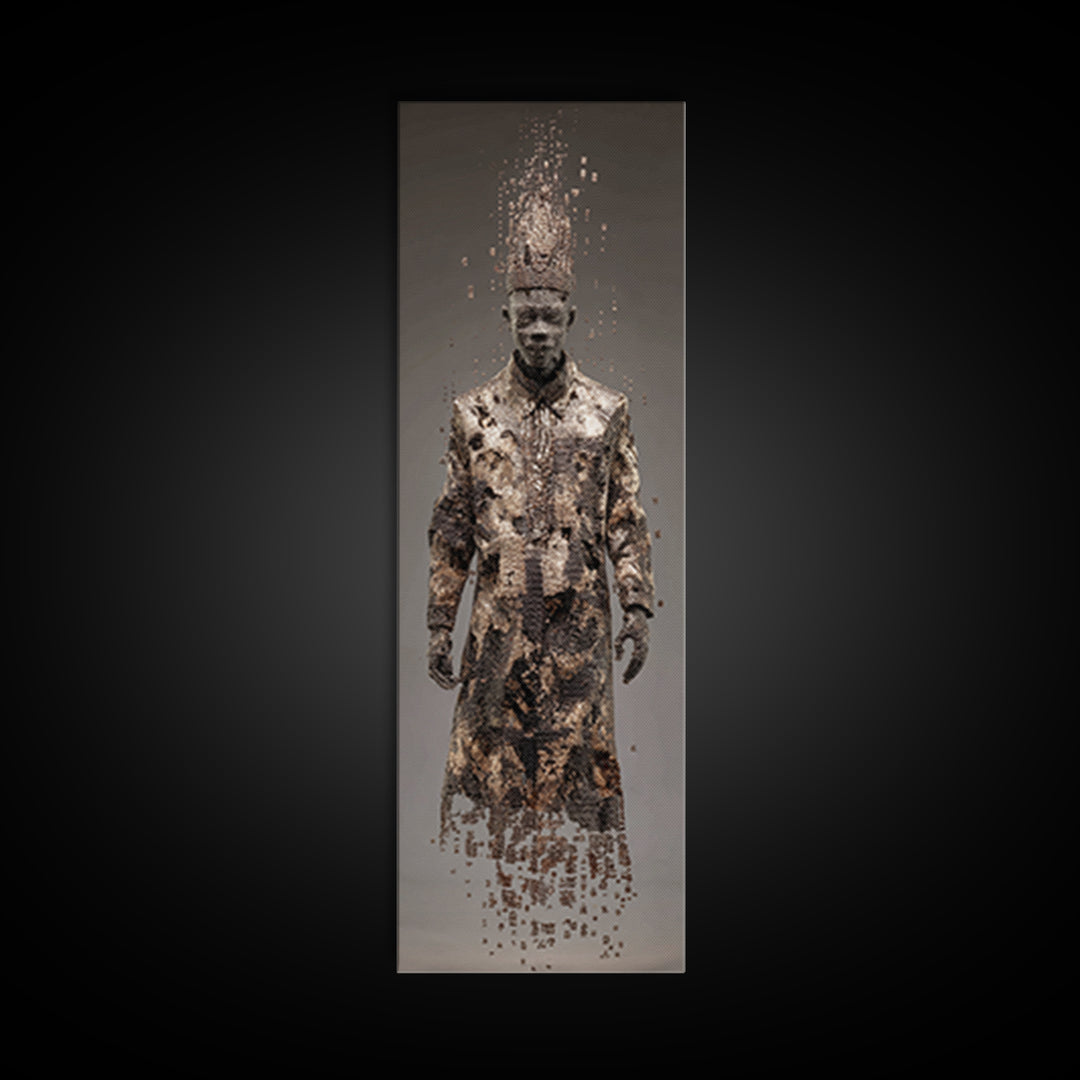 Dissolving African King In Ceremonial Robe Canvas Print, African Warrior Art, Tribal Portrait Wall Art, Afrocentric Decor