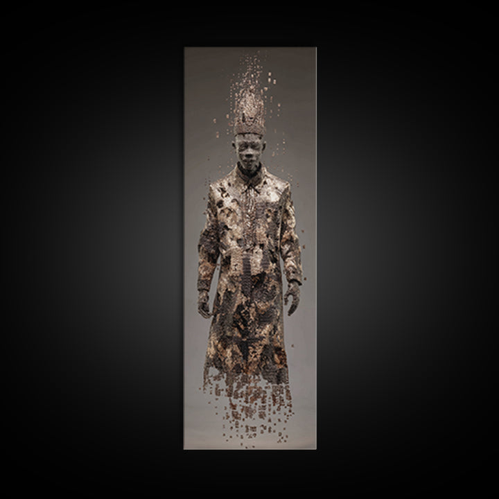 Dissolving African King In Ceremonial Robe Canvas Print, African Warrior Art, Tribal Portrait Wall Art, Afrocentric Decor