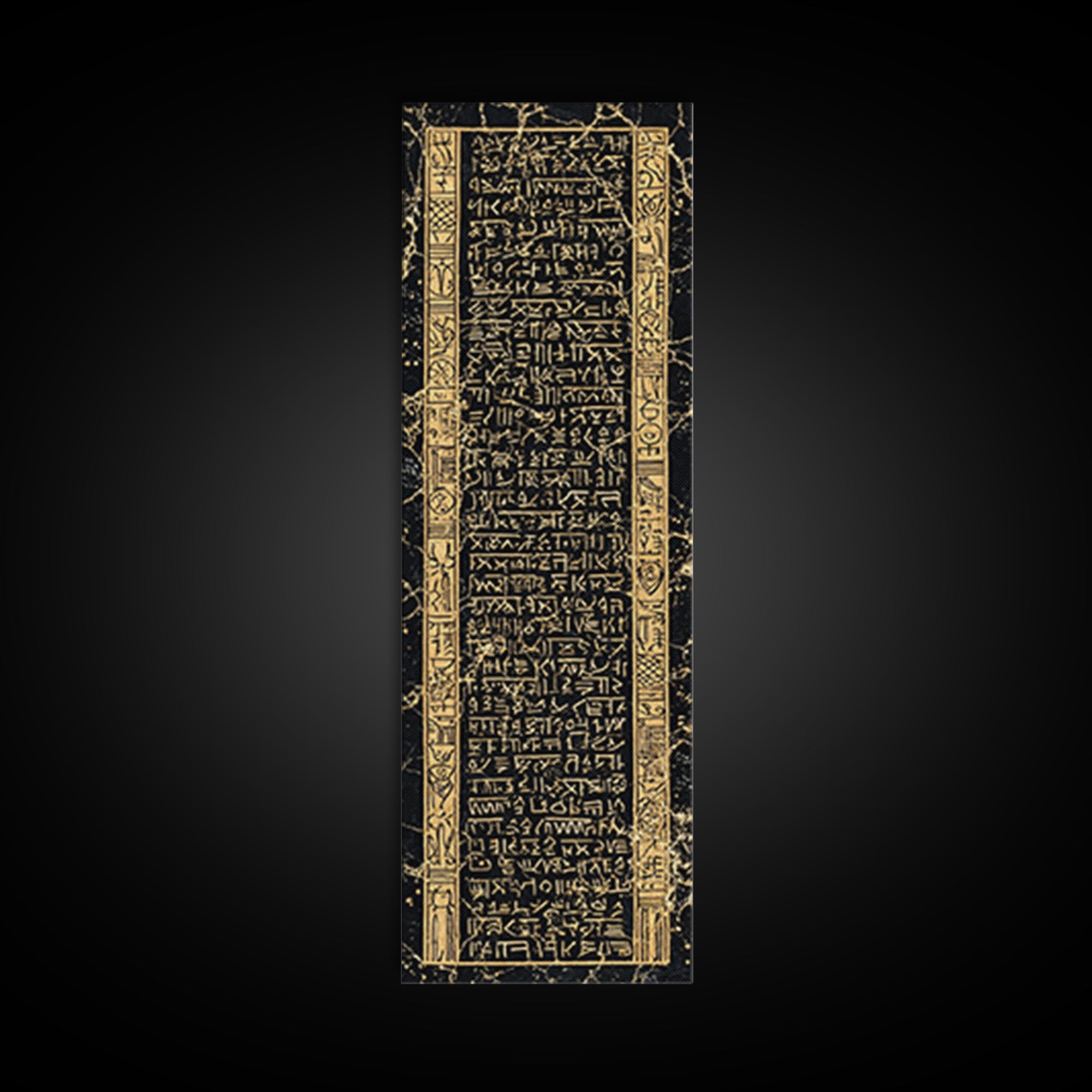 Black And Gold Ancient Glyph Tablet Framed Canvas Print, African Inspired Wall Decor, Tribal Pattern, Cultural Home Decor