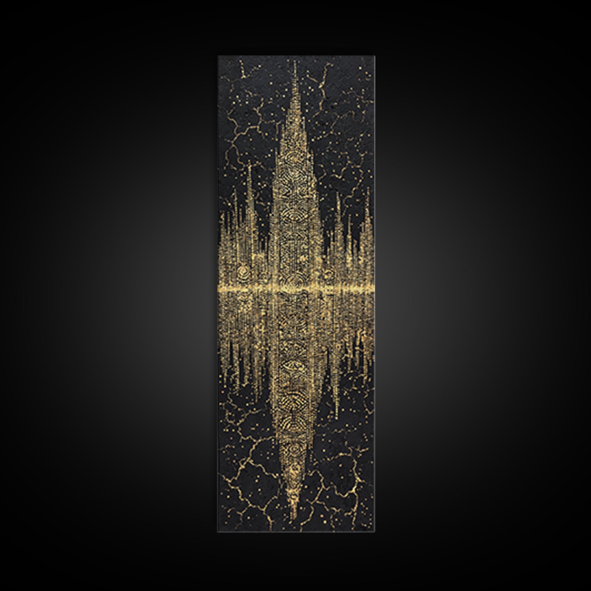 Golden Futuristic Totem Skyline Wall Art, African Abstract Black Gold Decor, Modern Canvas Art, Statement Living Room Print