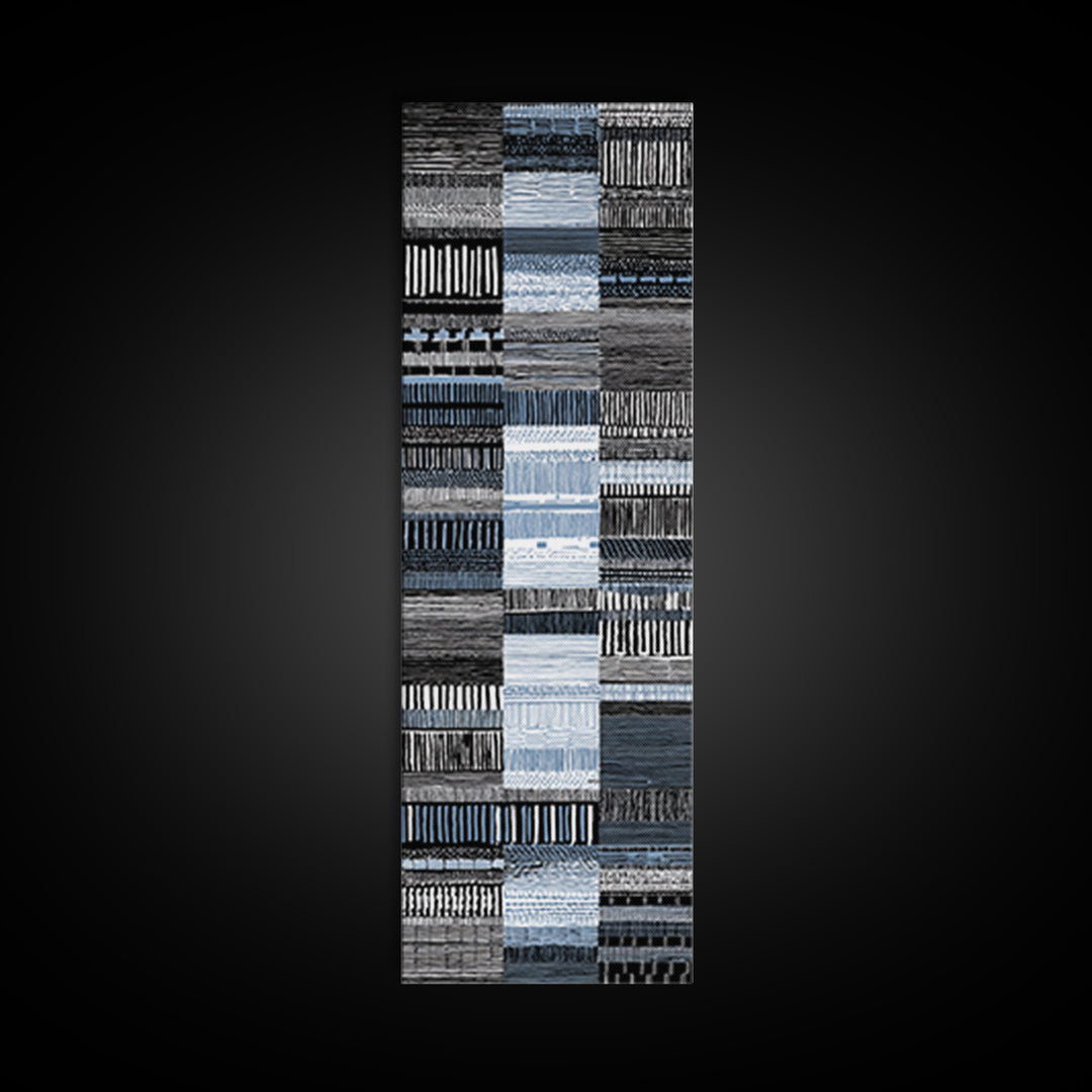 Blue Black Woven Textile Canvas Print, African Fabric Pattern, Minimalist Wall Art, Modern Boho Office And Home Decor Print