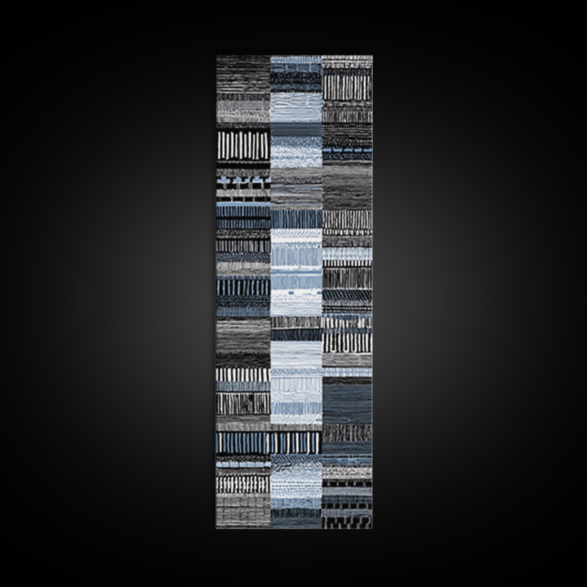Blue Black Woven Textile Canvas Print, African Fabric Pattern, Minimalist Wall Art, Modern Boho Office And Home Decor Print