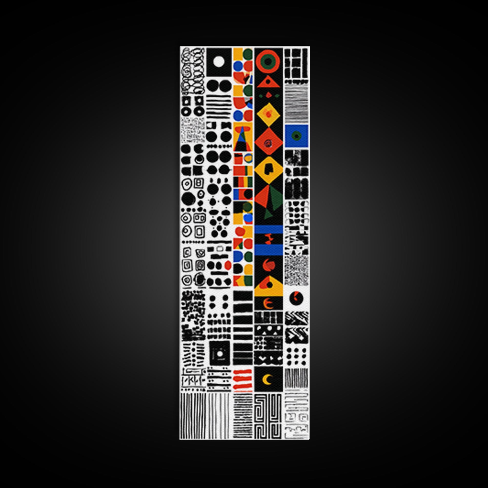 Modern African Geometric Grid Canvas Print, Black White Orange Tribal Symbols, Abstract Wall Art, Bold Cultural Decor Print