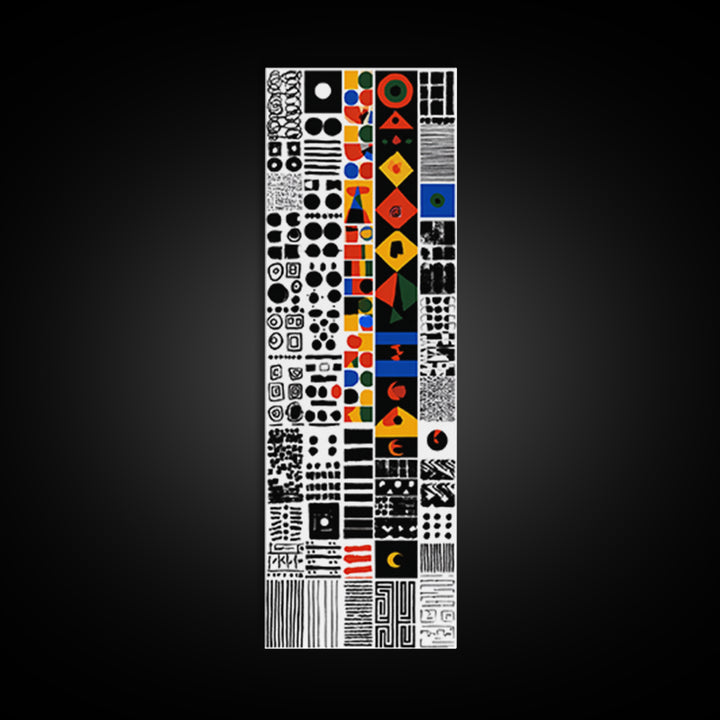 Modern African Geometric Grid Canvas Print, Black White Orange Tribal Symbols, Abstract Wall Art, Bold Cultural Decor Print