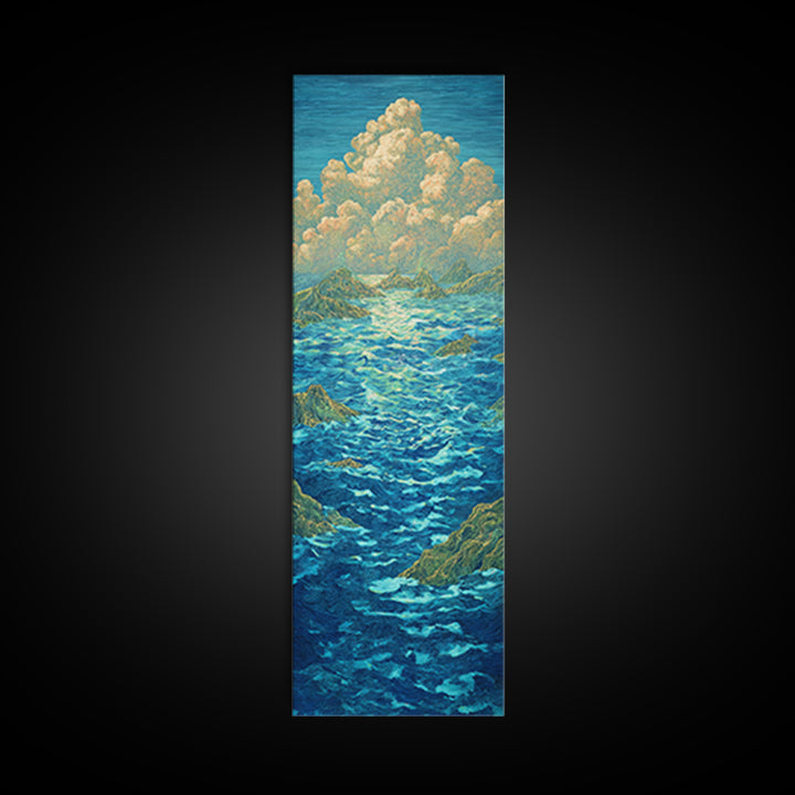 Turquoise Ocean With Golden Clouds Canvas Print, Blue Seascape Wall Art, Dreamy Nature Scene Art, Coastal Home Decor Gift