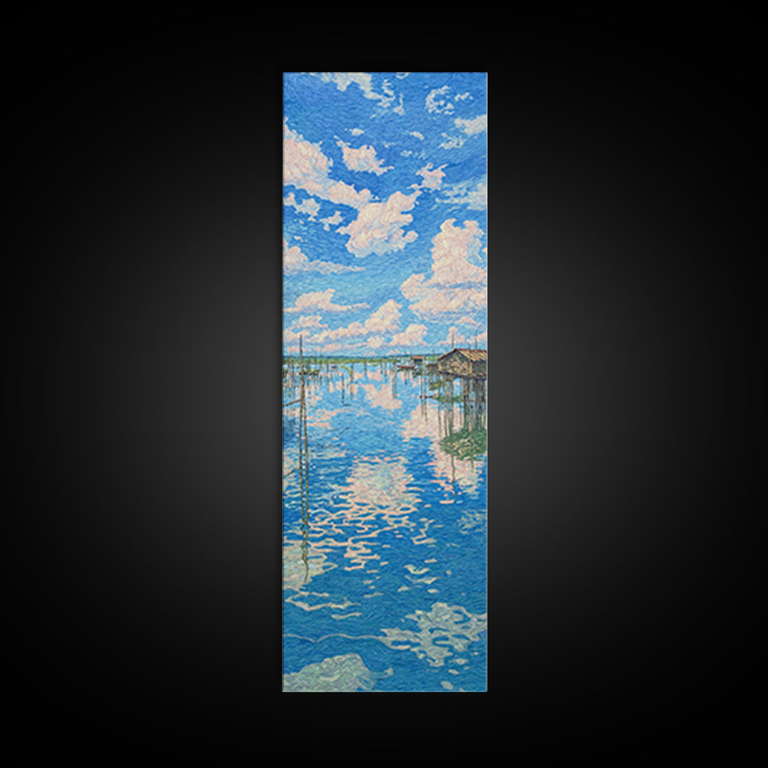 Sunlit African Lake Reflections Wall Art, Blue Landscape Canvas Print, Coastal Travel Poster, Peaceful Home Decor Gift Idea
