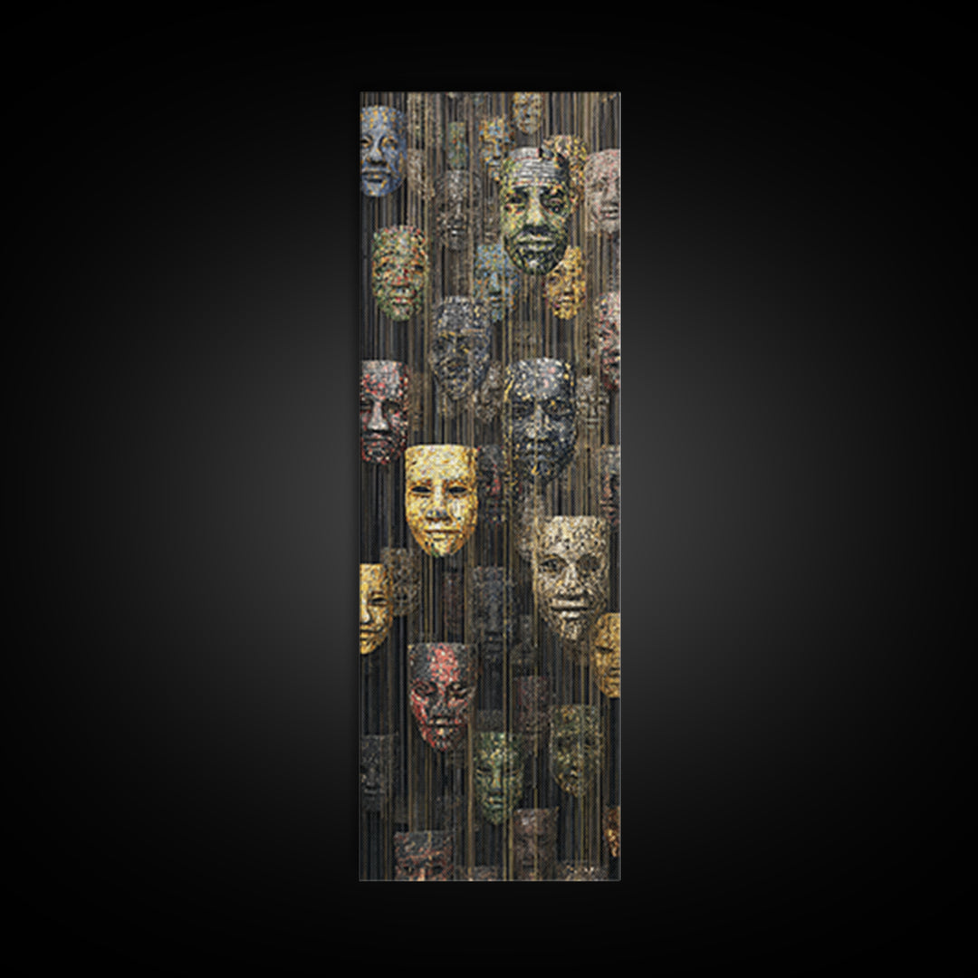 Hanging African Mask Gallery Wall Art, Black Gold Tribal Canvas Print, Afrocentric Culture Decor, Statement Artwork Gift