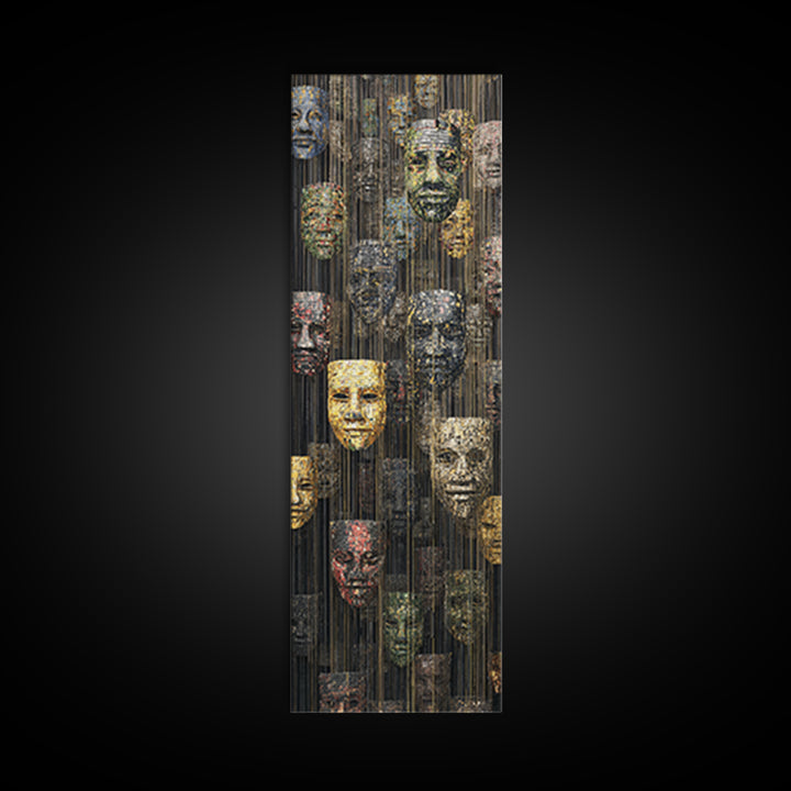Hanging African Mask Gallery Wall Art, Black Gold Tribal Canvas Print, Afrocentric Culture Decor, Statement Artwork Gift