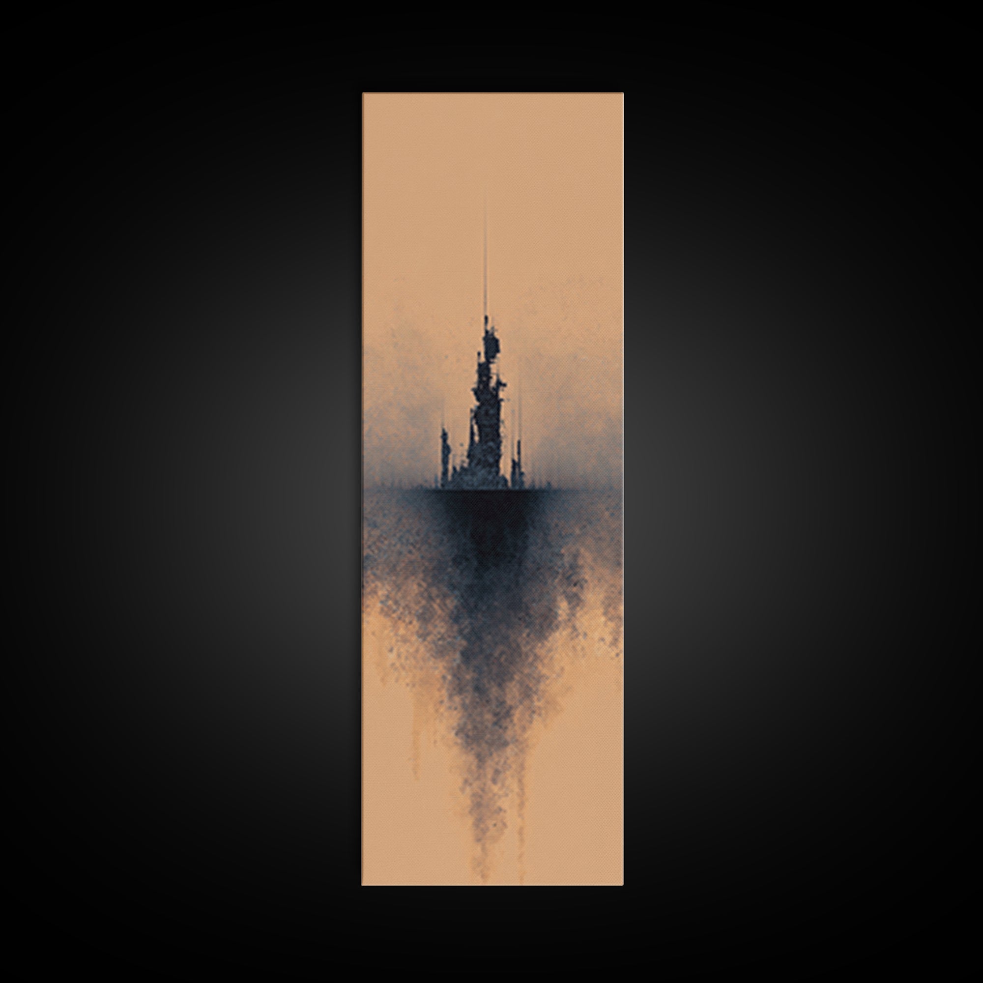 Misty Black Spire On Terracotta Canvas Print, Dreamy Wall Art, Minimalist Decor, Modern Canvas Art, Gothic Office Decor Art