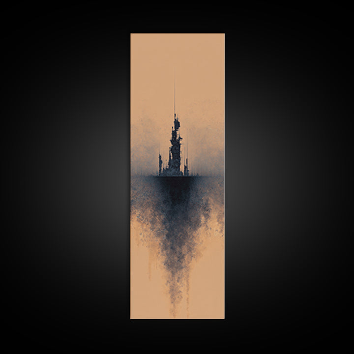 Misty Black Spire On Terracotta Canvas Print, Dreamy Wall Art, Minimalist Decor, Modern Canvas Art, Gothic Office Decor Art
