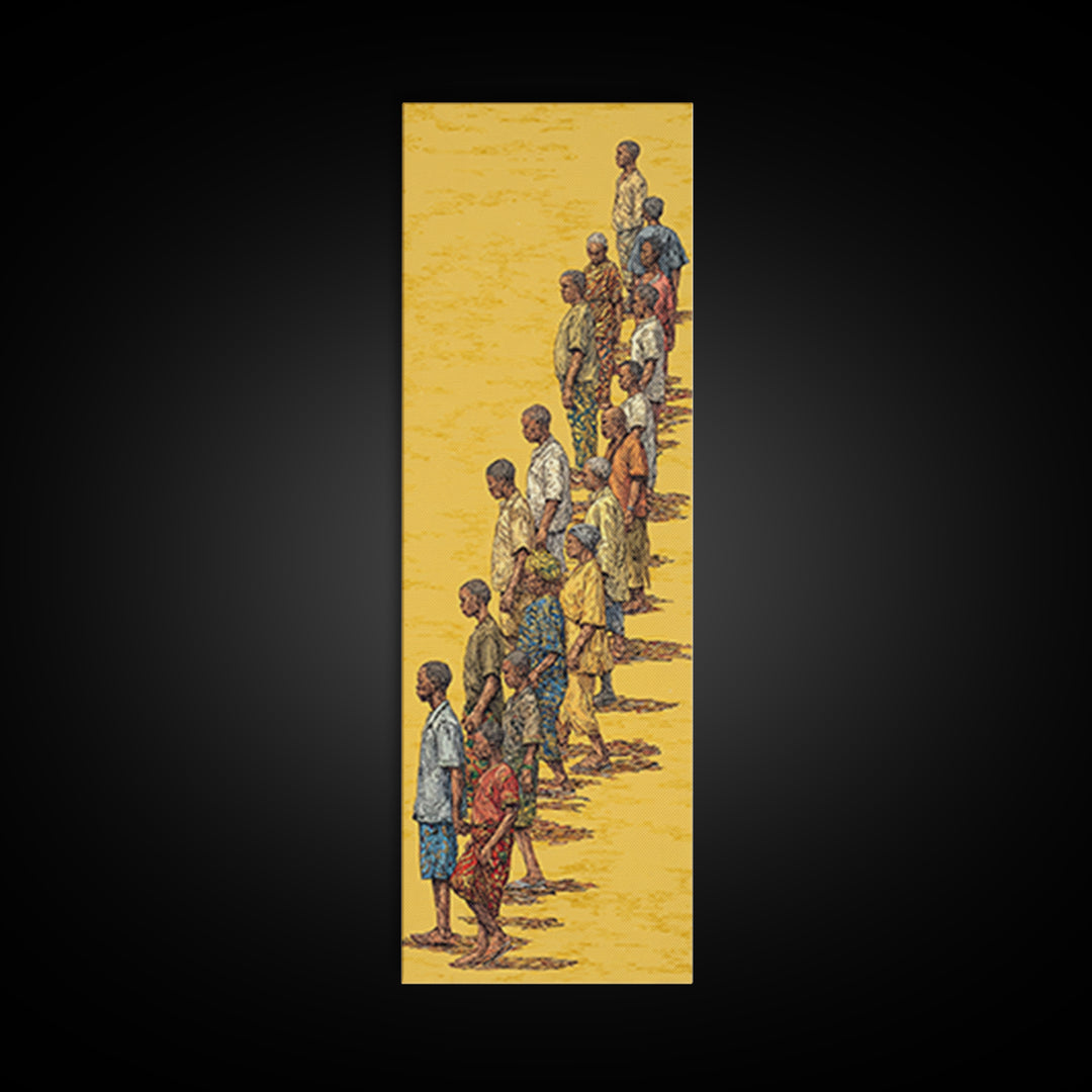 Long Line Of African People On Golden Sand Wall Art, Cultural Art Print, African Women And Men Canvas Print, Diaspora Decor