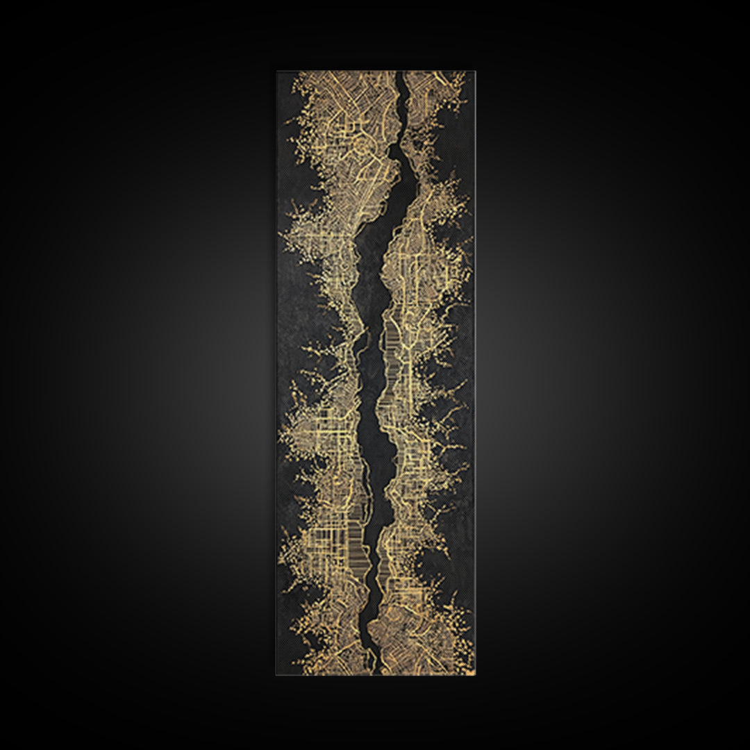 Black And Gold Abstract City Map Wall Art, Geometric Wall Art, Modern Black Art, Luxury Canvas Print, Statement Home Decor