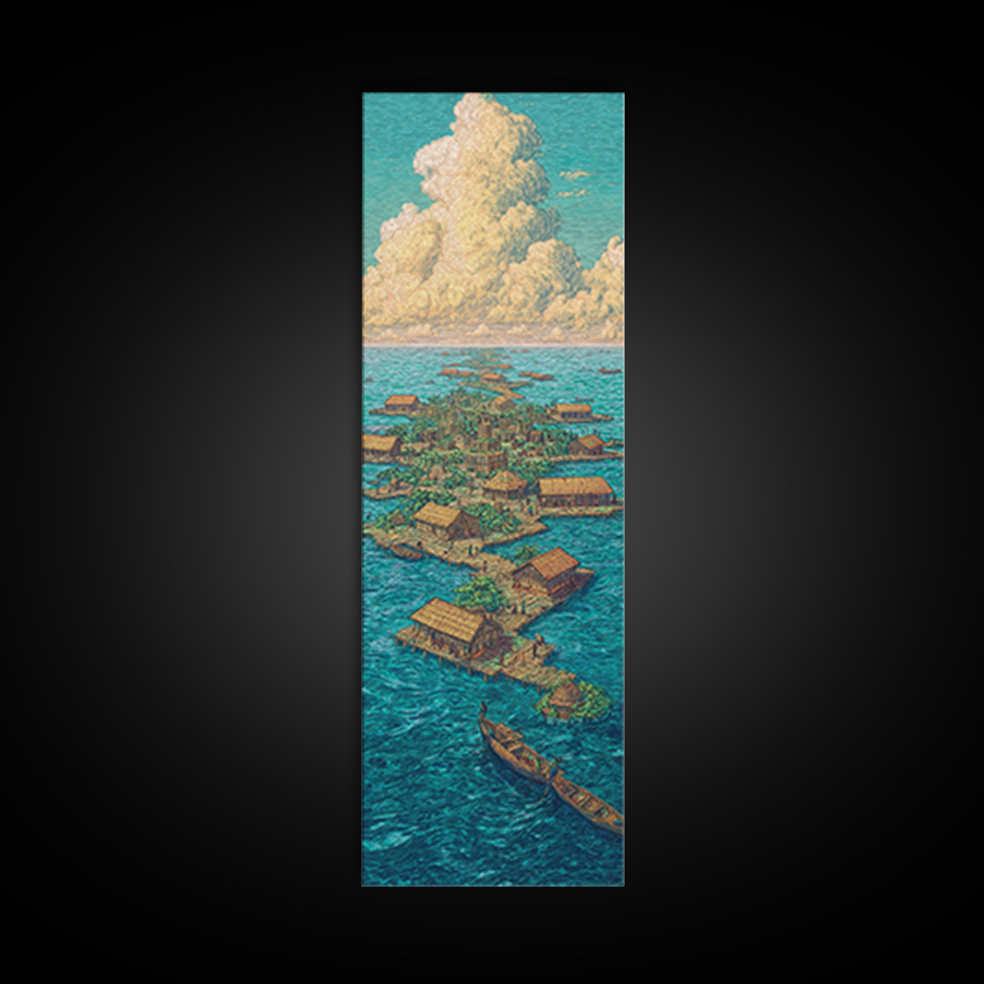 Floating African Water Village Wall Art, Turquoise Ocean Huts, Afrocentric Decor, African Landscape, Coastal Canvas Print