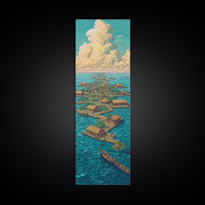 Floating African Water Village Wall Art, Turquoise Ocean Huts, Afrocentric Decor, African Landscape, Coastal Canvas Print