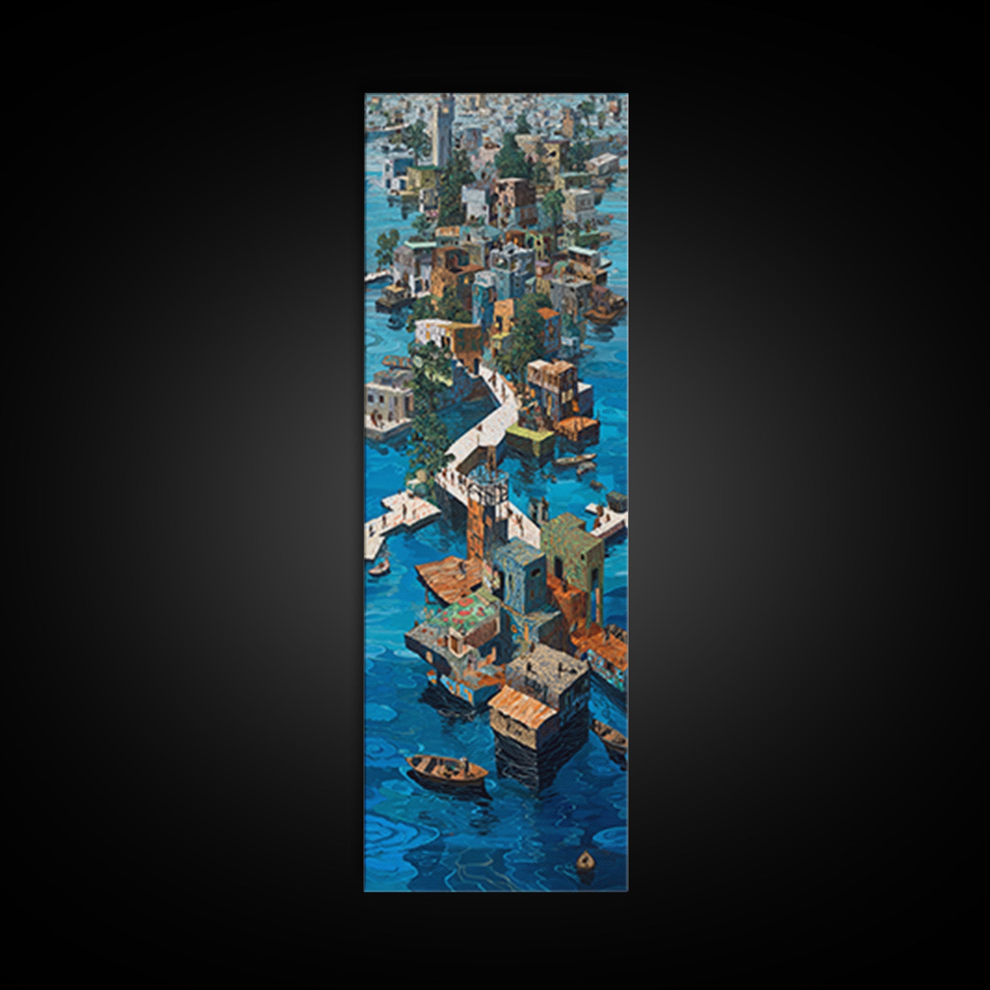 Stilted African Water City Wall Art, Urban Coastal Village, Afrocentric Wall Decor, Modern African Art Canvas Print, Home Decor