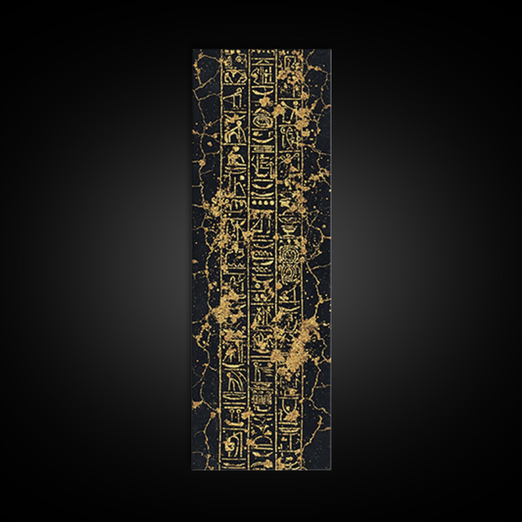 Gold Egyptian Hieroglyphs Wall Art, Black Marble Ancient Symbols, African Egyptian Art, Luxury Home Decor, Framed Canvas Print