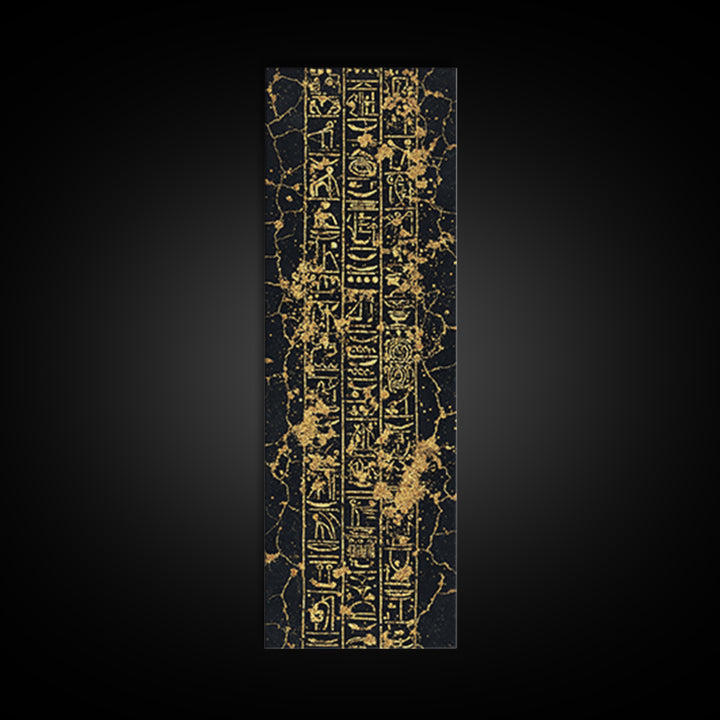Gold Egyptian Hieroglyphs Wall Art, Black Marble Ancient Symbols, African Egyptian Art, Luxury Home Decor, Framed Canvas Print