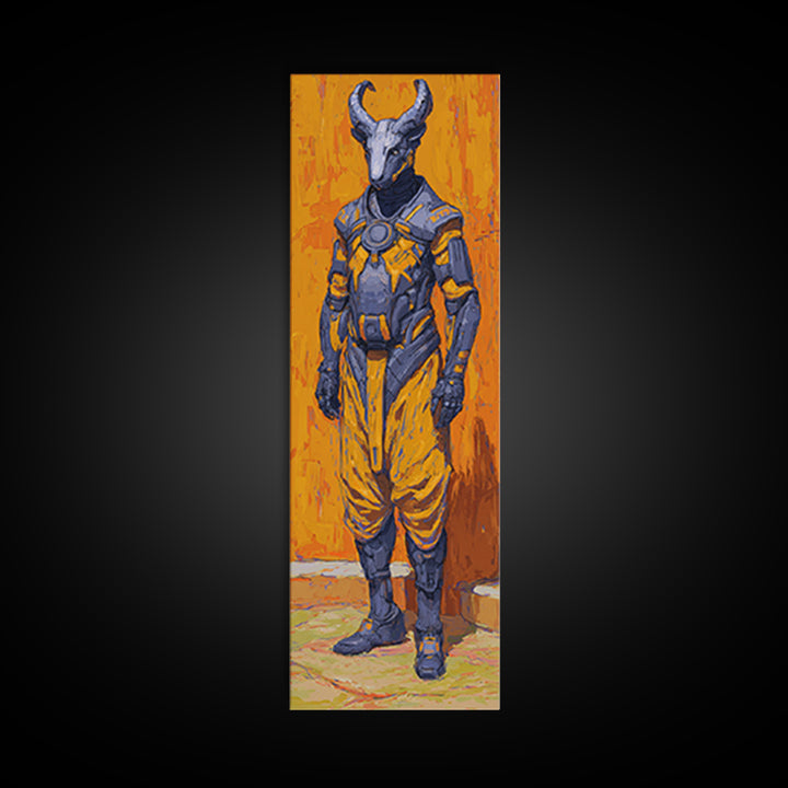 Horned African Warrior Afrofuturism Canvas Print, Orange Sci Fi Tribal Art, Bold Black Art Decor, Unique Gift For Him Wall Art