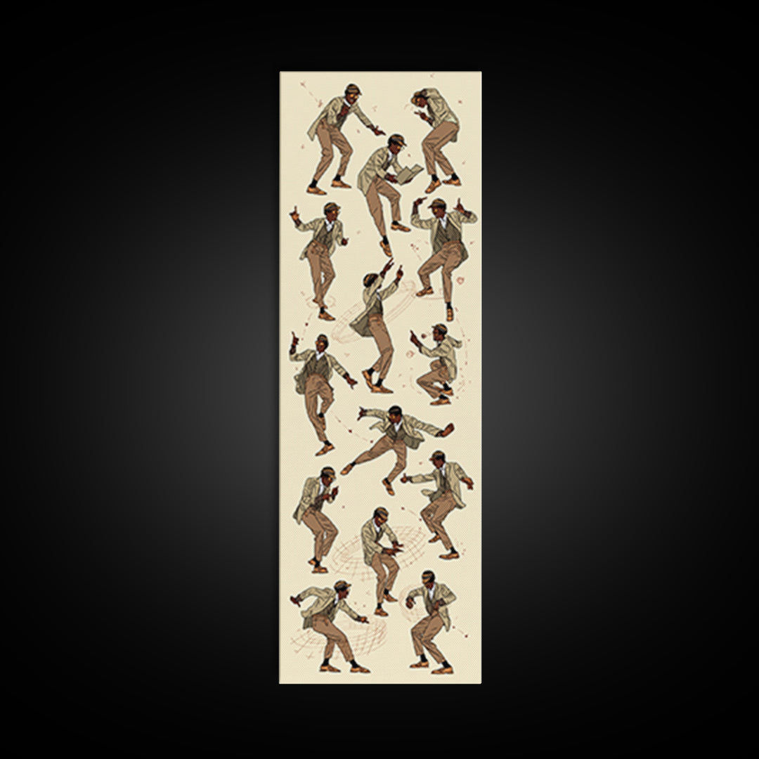 Stylish Dancing Black Man In Beige Suit, Jazz Movement Wall Art, African American Art Print, Fashion Home Decor Gift For Him