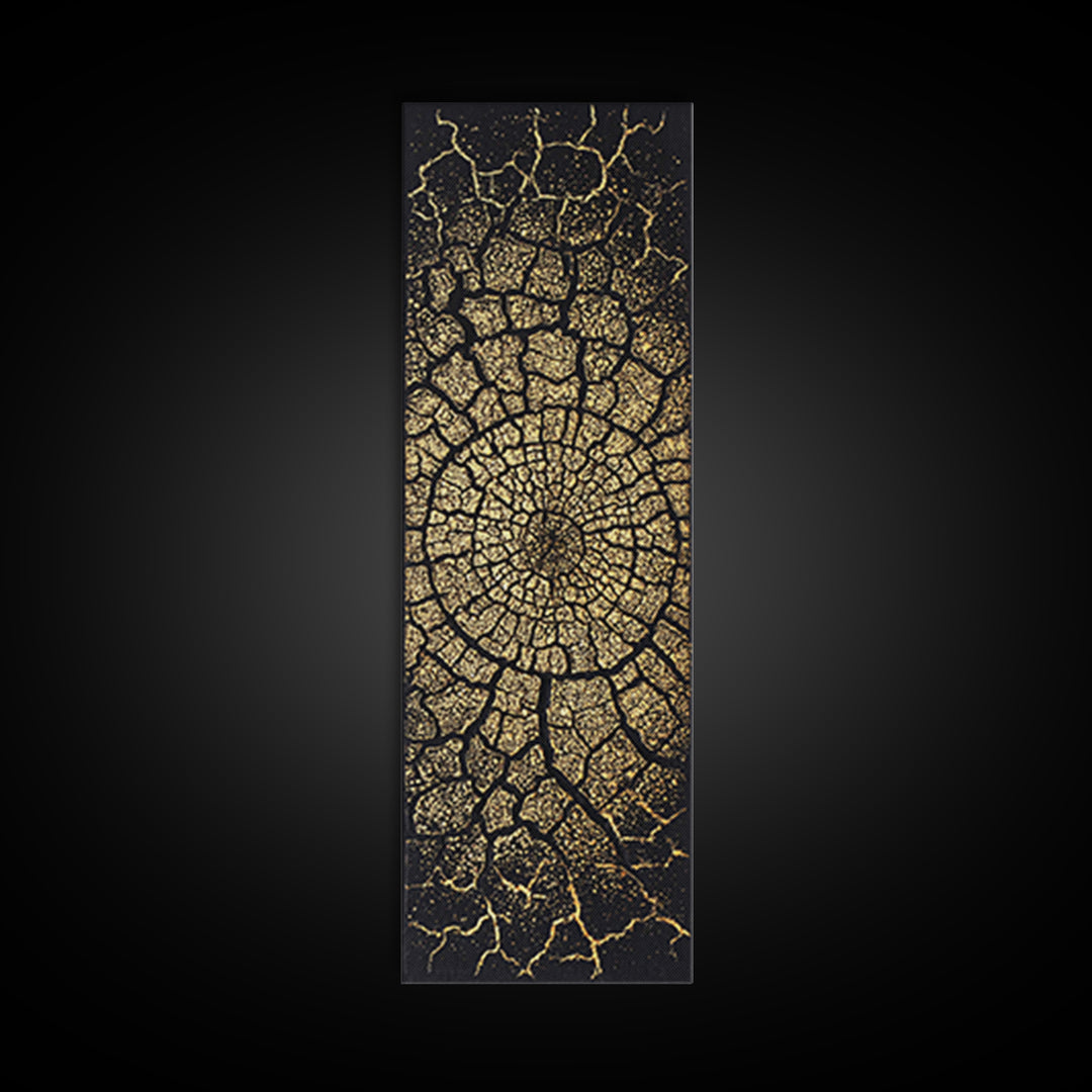 Black And Gold Cracked Spiral Abstract Wall Art, Luxury Canvas Print, Geometric Pattern Artwork, Modern Statement Decor Gift