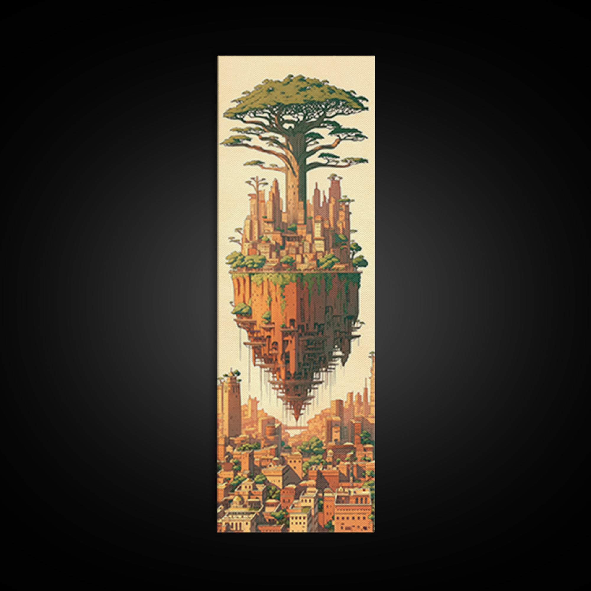 Floating African Tree City Canvas Print, Baobab Fantasy Landscape Wall Art, Afrocentric Urban Decor, Modern Home Decor Gift