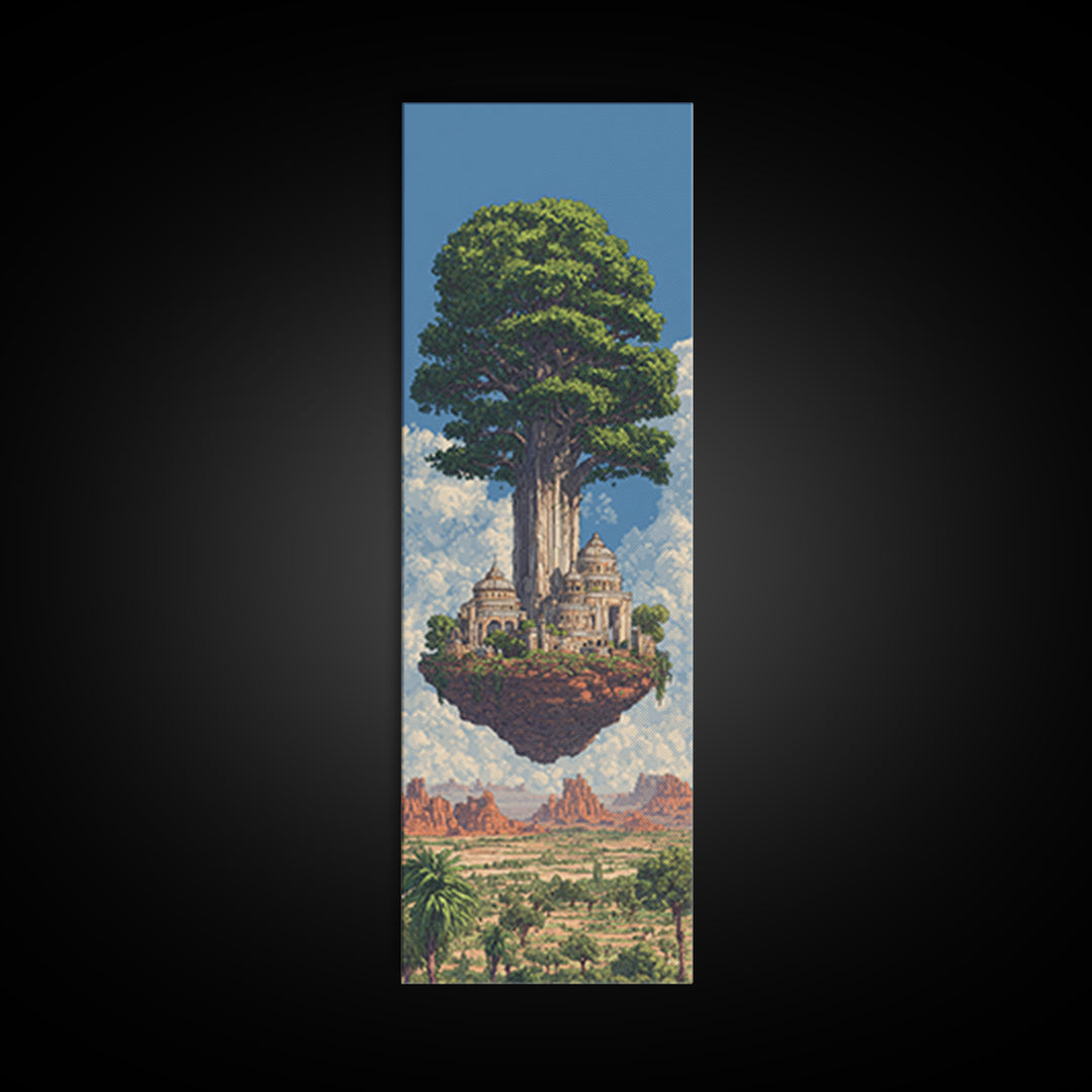 Majestic African Tree Temple Framed Canvas Print, Floating Island Landscape Wall Art, Desert Skyline Home Decor Gift For Her