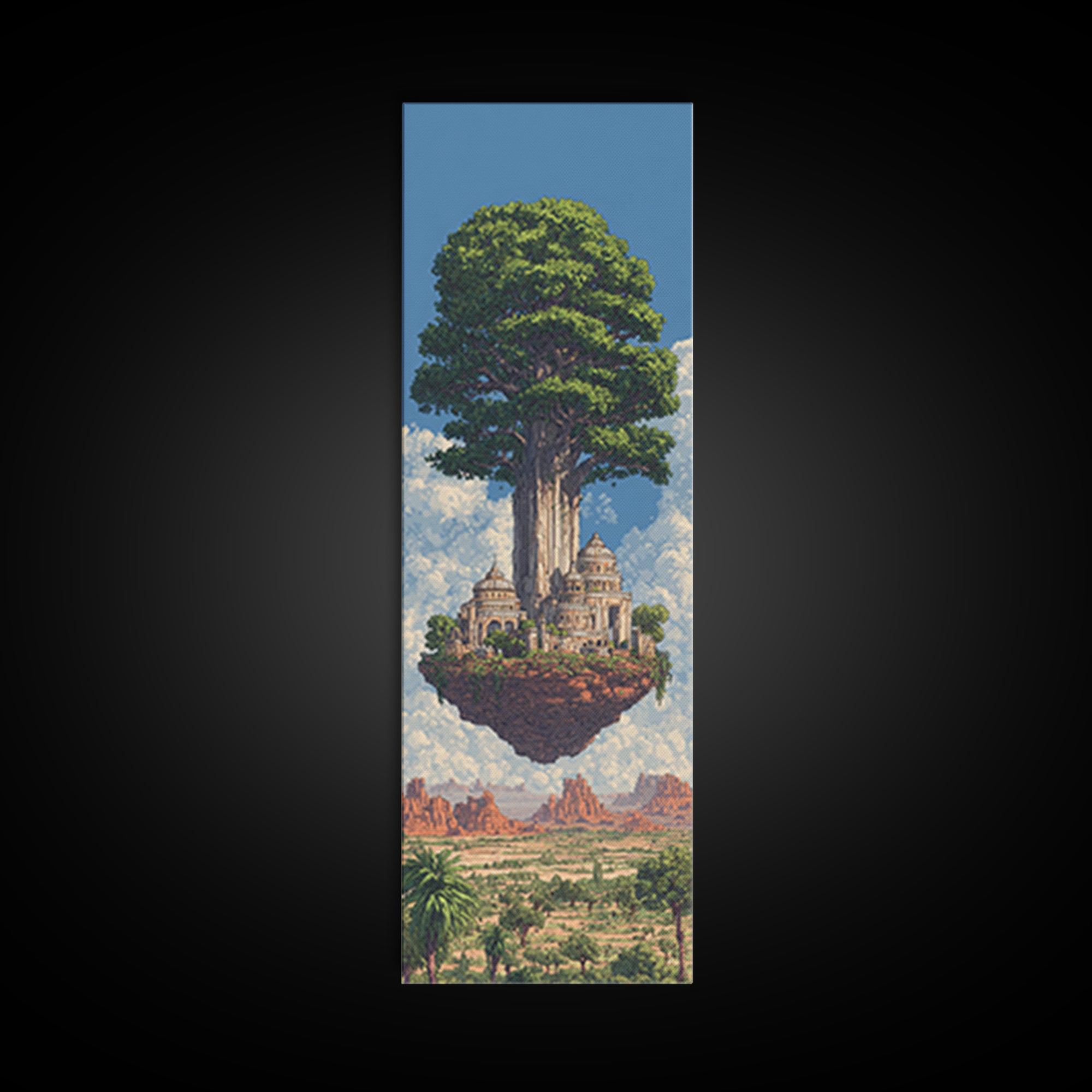 Majestic African Tree Temple Framed Canvas Print, Floating Island Landscape Wall Art, Desert Skyline Home Decor Gift For Her