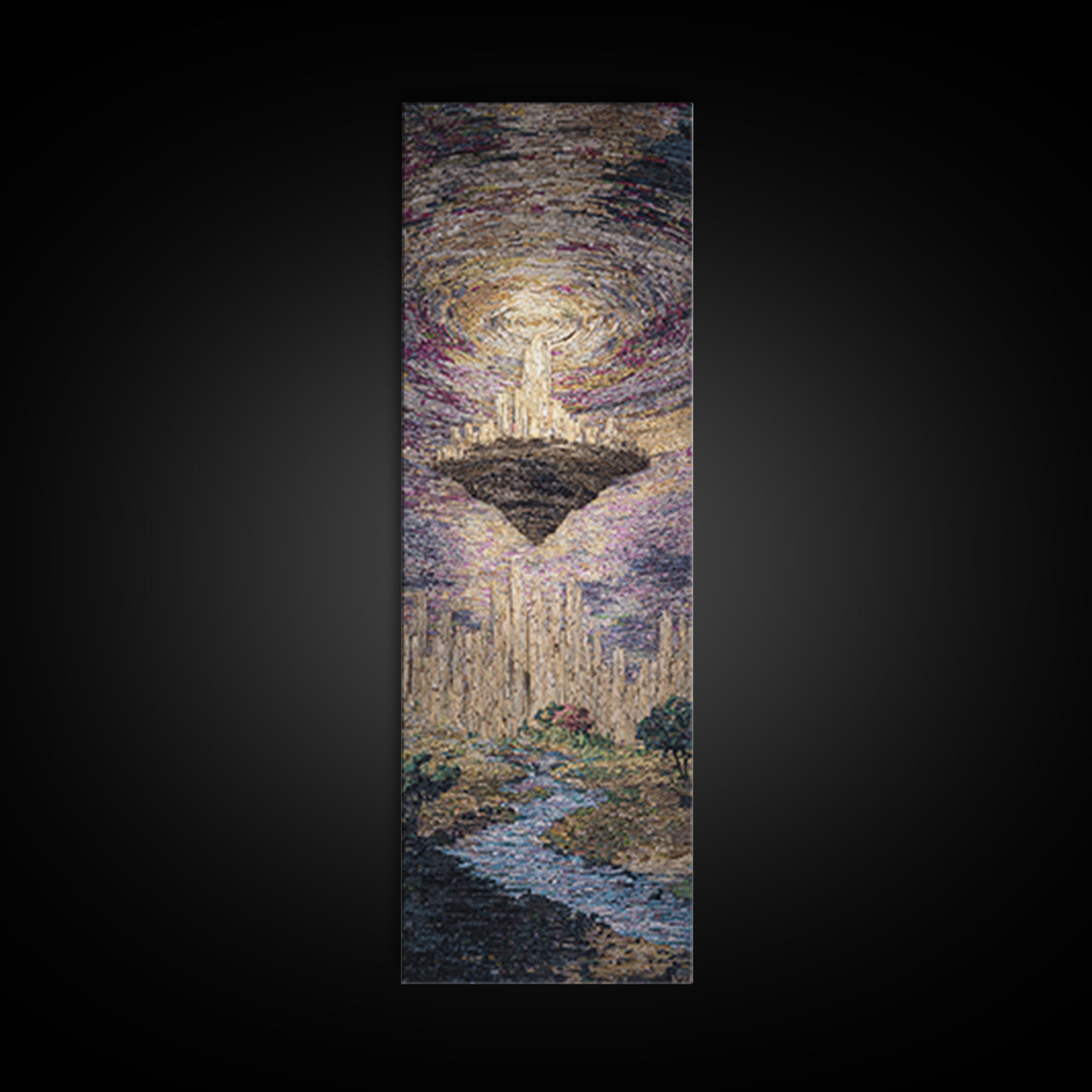 Luminous Floating Island Waterfall Celestial Sky Wall Art, Dreamy Nature Scene Art, Abstract Landscape, Living Room Decor