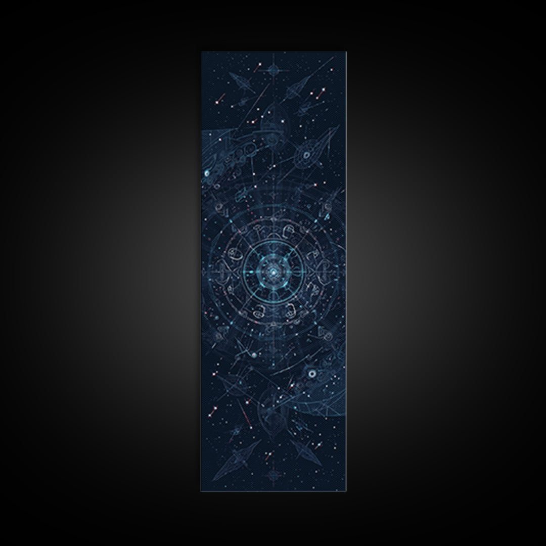Celestial Star Map With Arrows Framed Canvas Print, Blue Astronomy Wall Art, Mystical Wall Art, Digital Art, Office Decor
