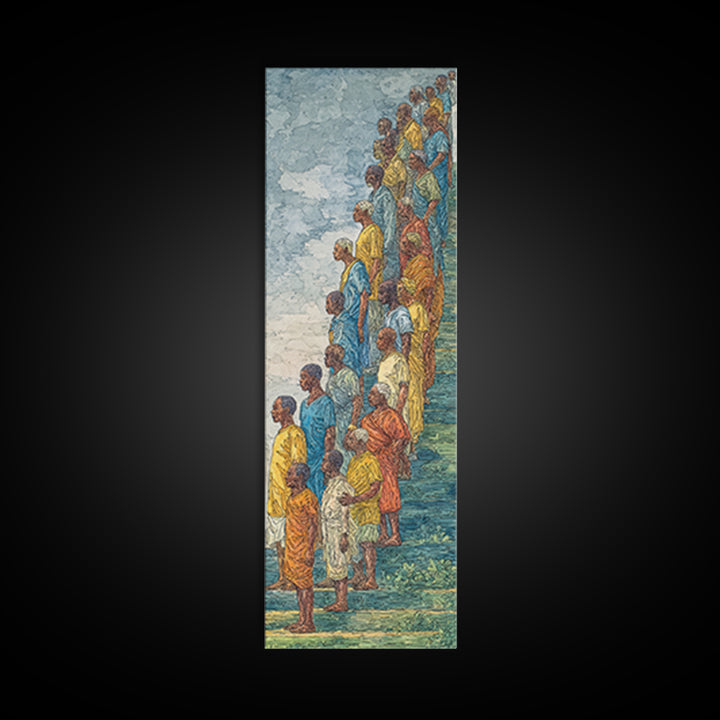 African Children In Colorful Stairway Procession Wall Art, Cultural Canvas Print, Black People Art, Vibrant Afrocentric Decor