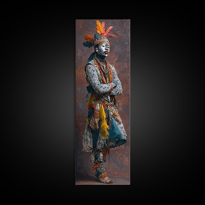 Feathered African Warrior Woman Framed Canvas Print, Tribal Queen Portrait, Afrocentric Wall Decor, Cultural Artwork Gift