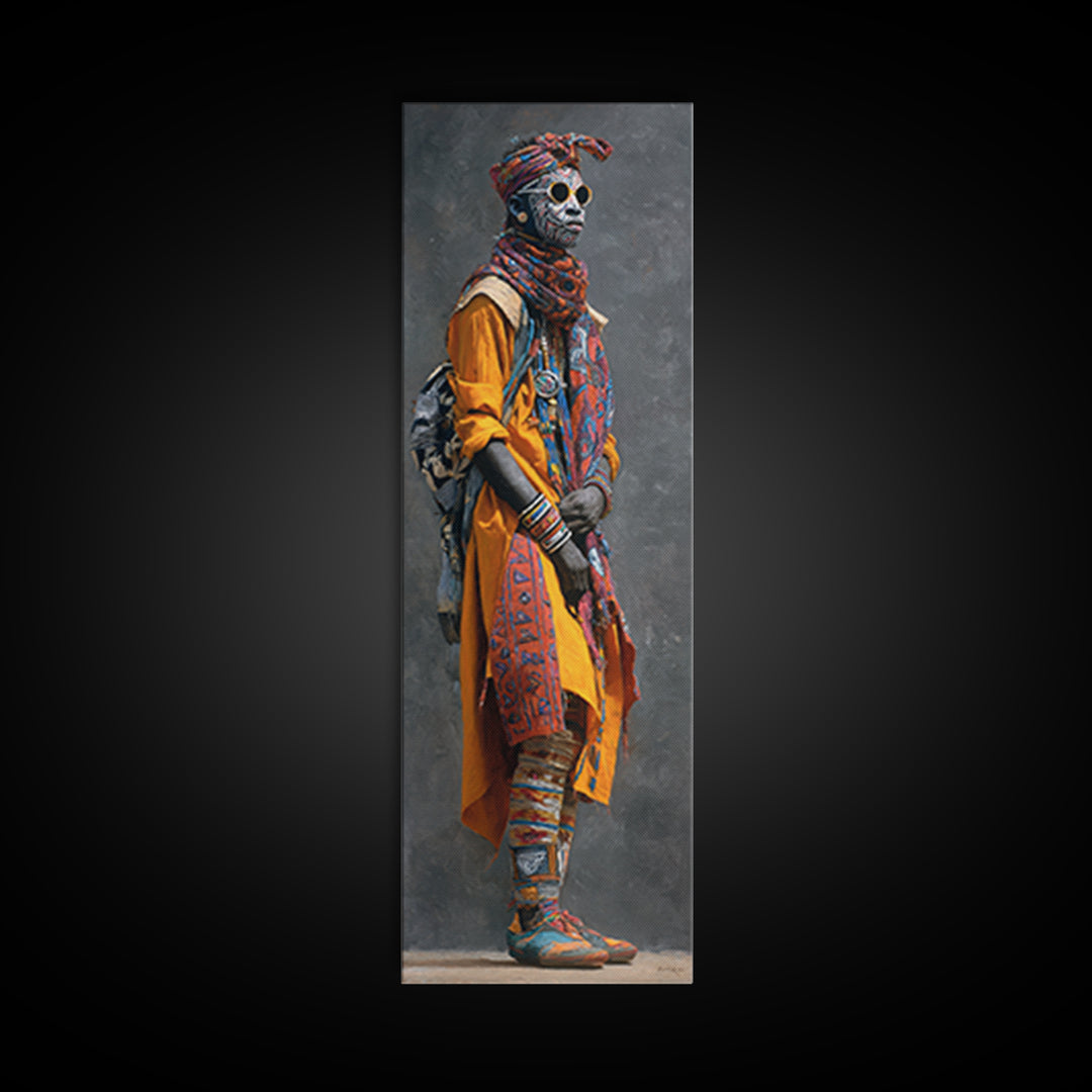 Stylish African Nomad In Yellow Robe Canvas Print, Modern Afrocentric Portrait Wall Decor, Black Culture Art For Living Room