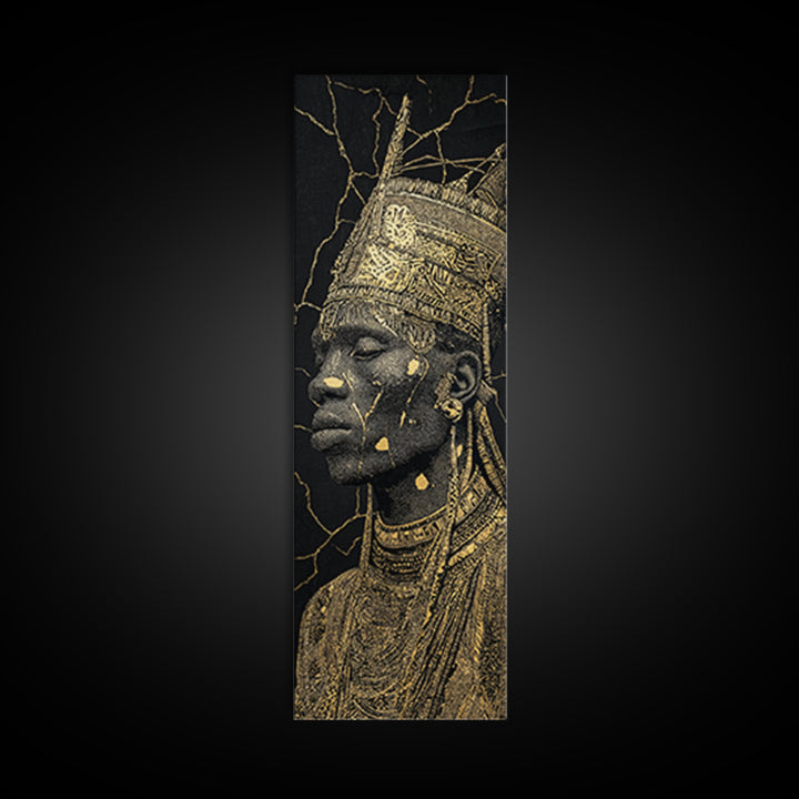 Gold African Queen Profile Wall Art, Black And Gold Portrait, Regal Afrocentric Decor, Elegant Cultural Artwork For Living Room