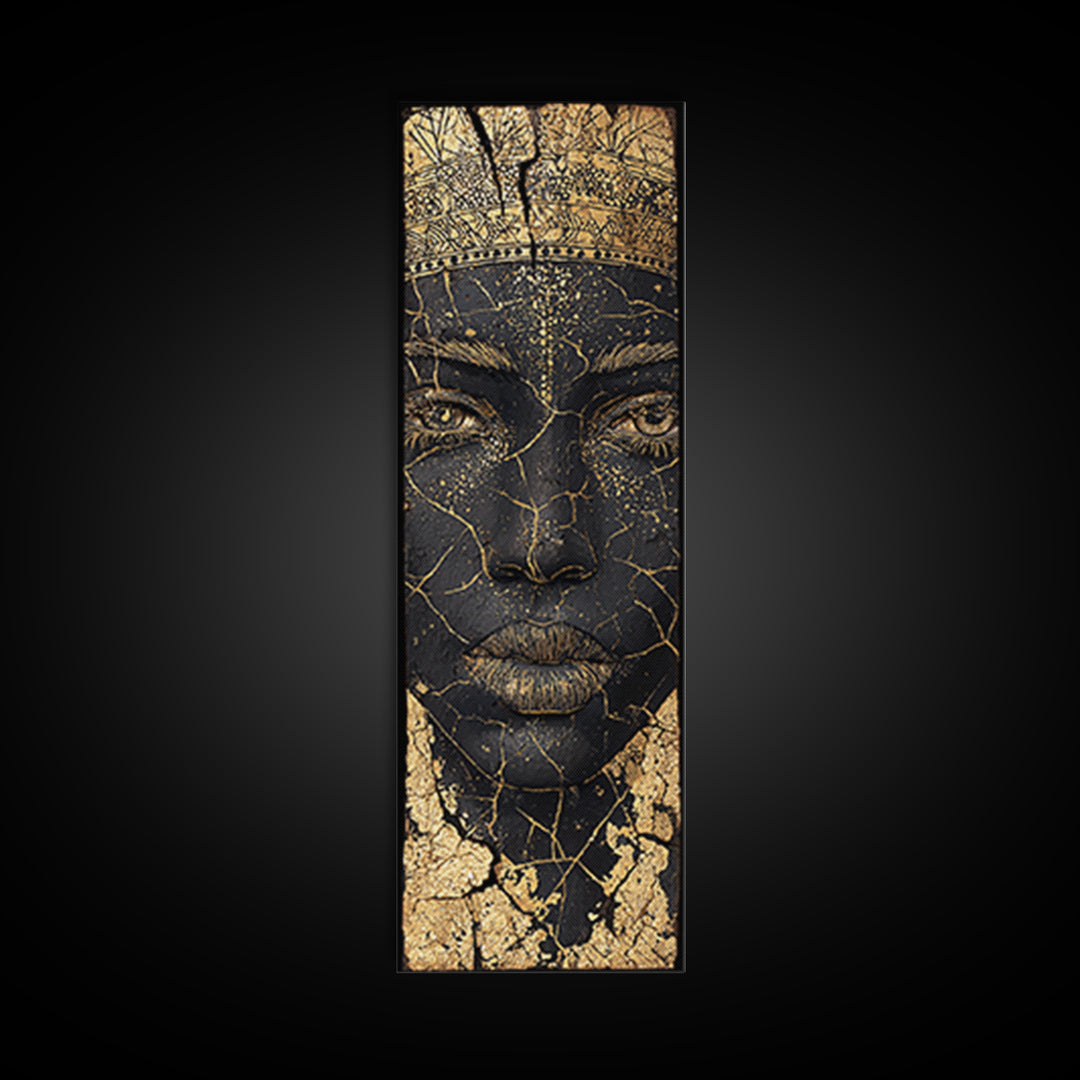 Cracked Gold African Woman Face Canvas Print, Black Queen Portrait Wall Decor, Elegant Afrocentric Art, Modern Cultural Gift