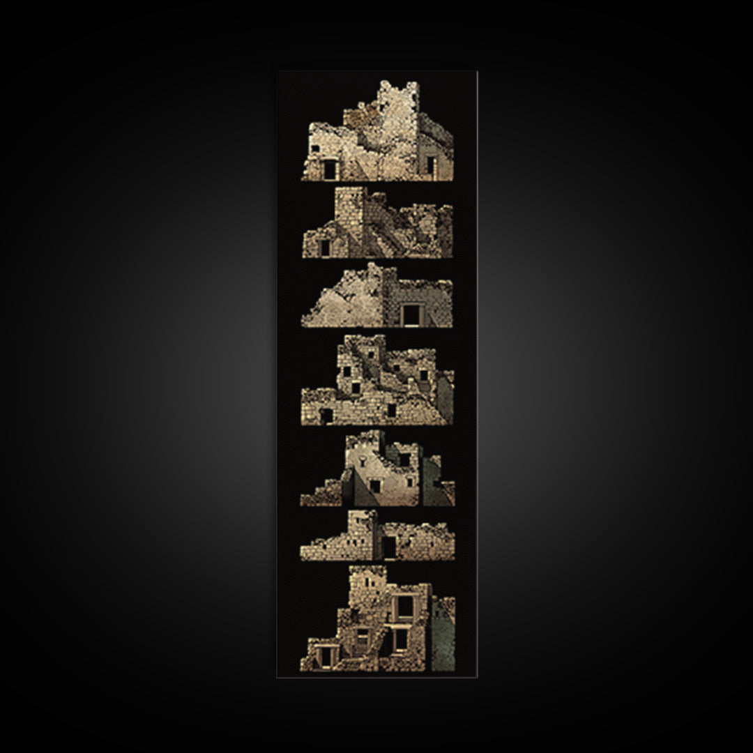 Stacked Desert Stone Ruins On Black Framed Canvas Print, Ancient African Architecture, Tribal Wall Decor, Archaeology Art
